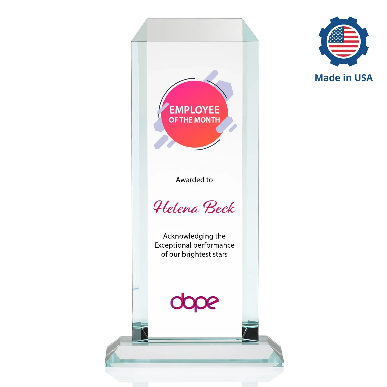 Custom Starfire Crystal Tower Award With Etch or Full-Color Print, with your logo for graduation ceremonies