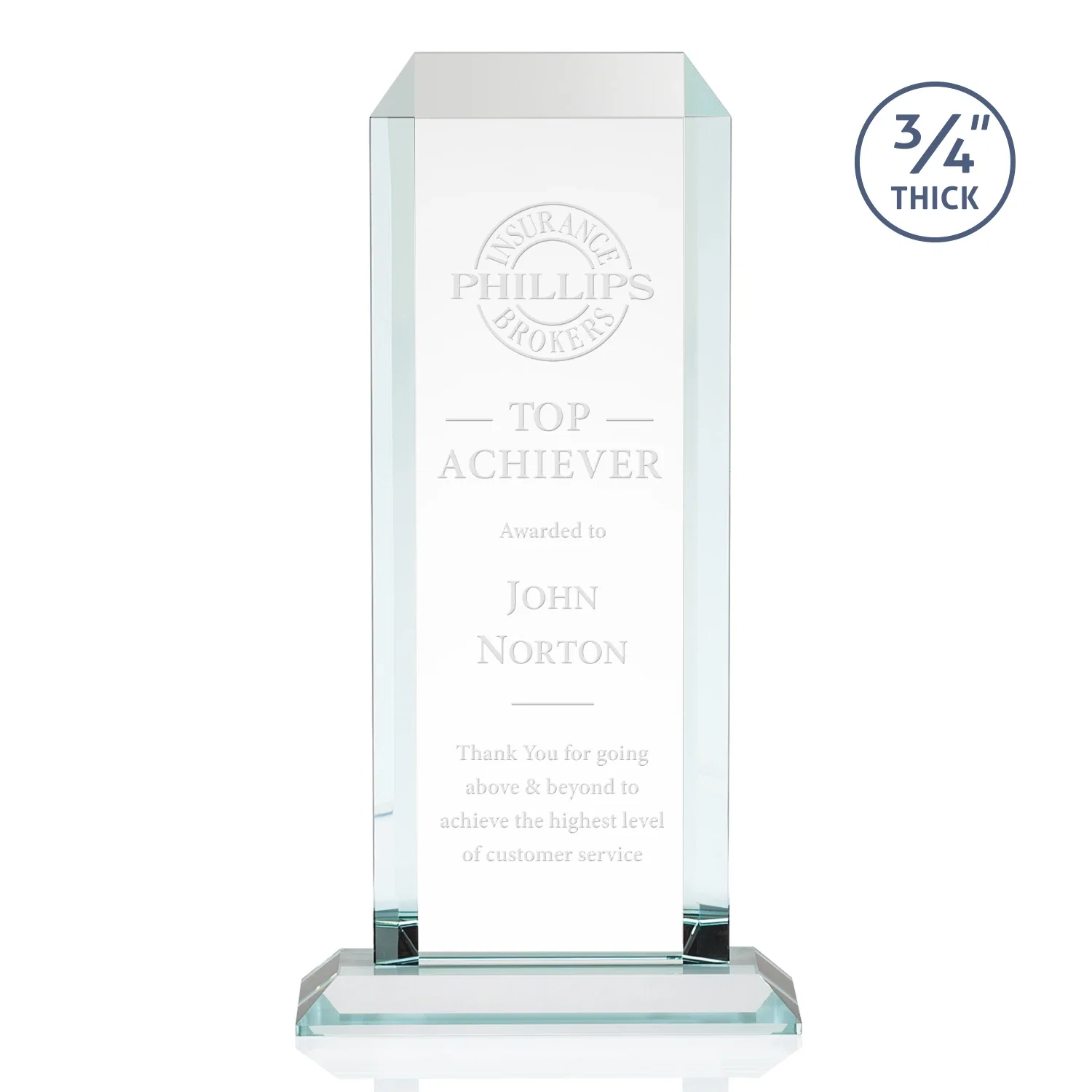 Custom Starfire Crystal Tower Award With Etch or Full-Color Print for dealer and partner awards
