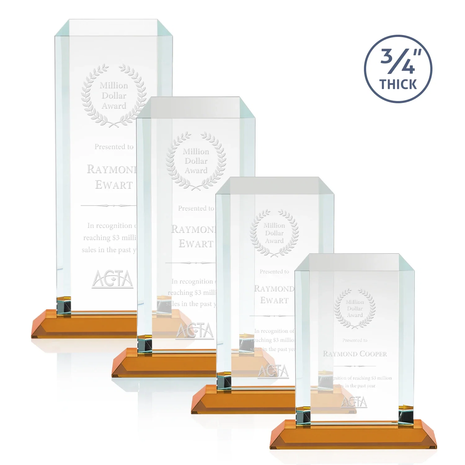 Custom Starfire Crystal Tower Award With Etch or Full-Color Print for company anniversary events