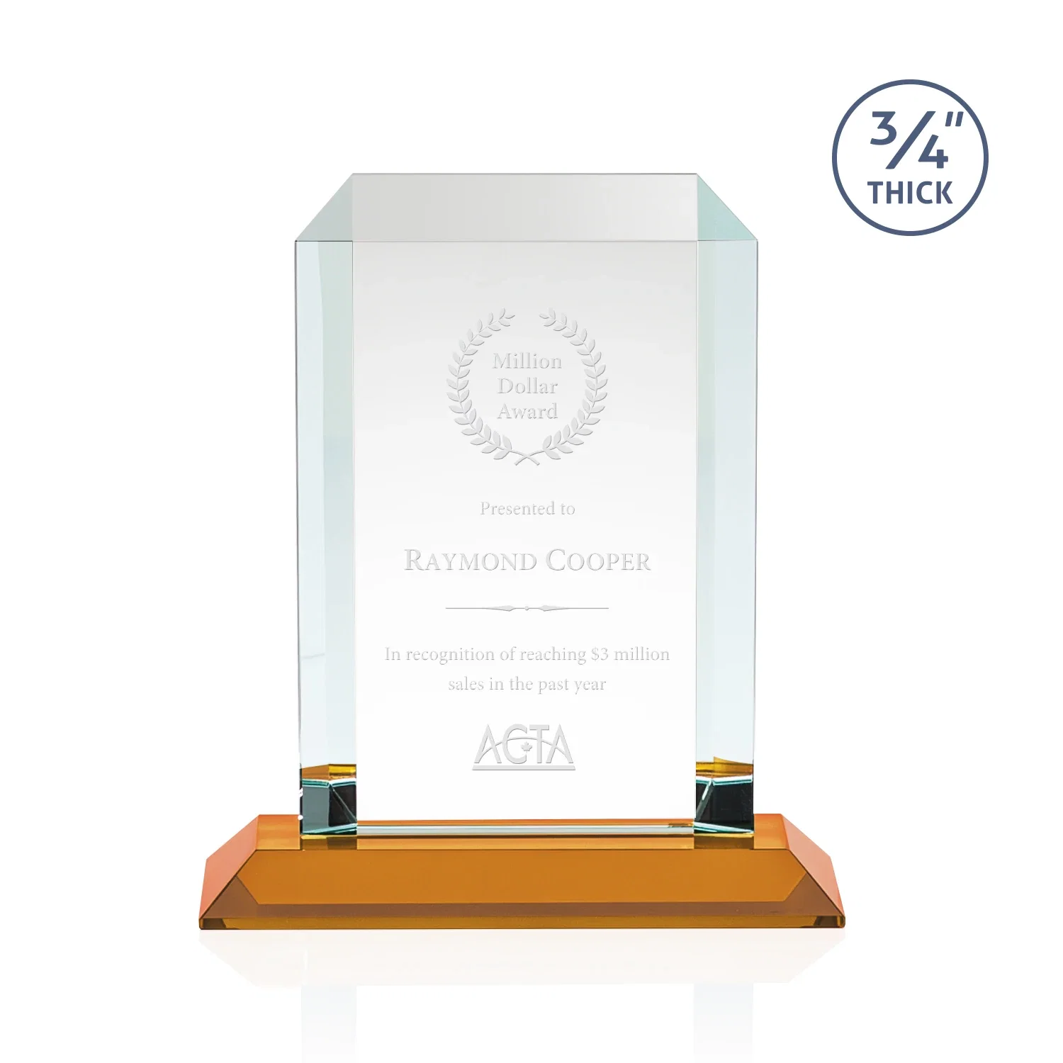 Personalized Starfire Crystal Tower Award With Etch or Full-Color Print for employee recognition