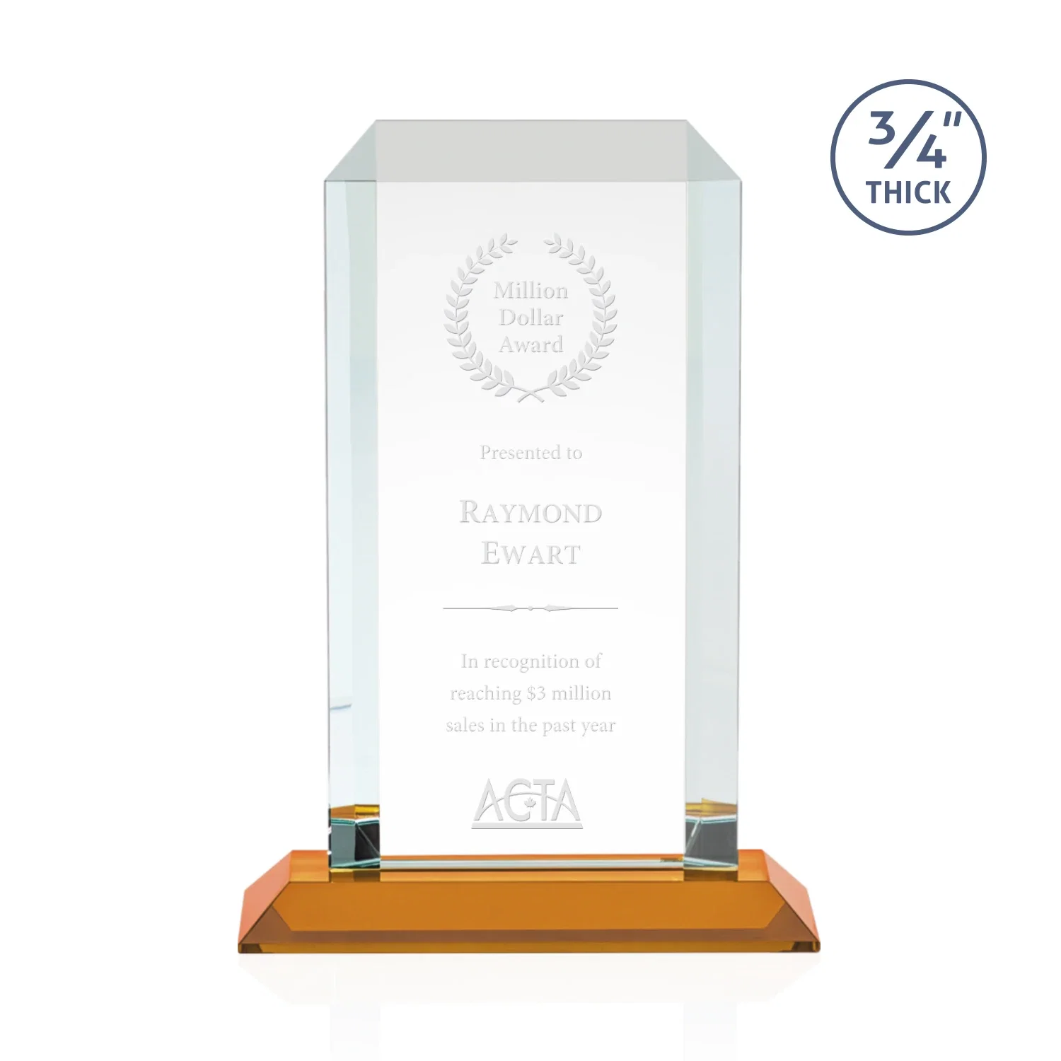 Personalized Starfire Crystal Tower Award With Etch or Full-Color Print for corporate award ceremonies