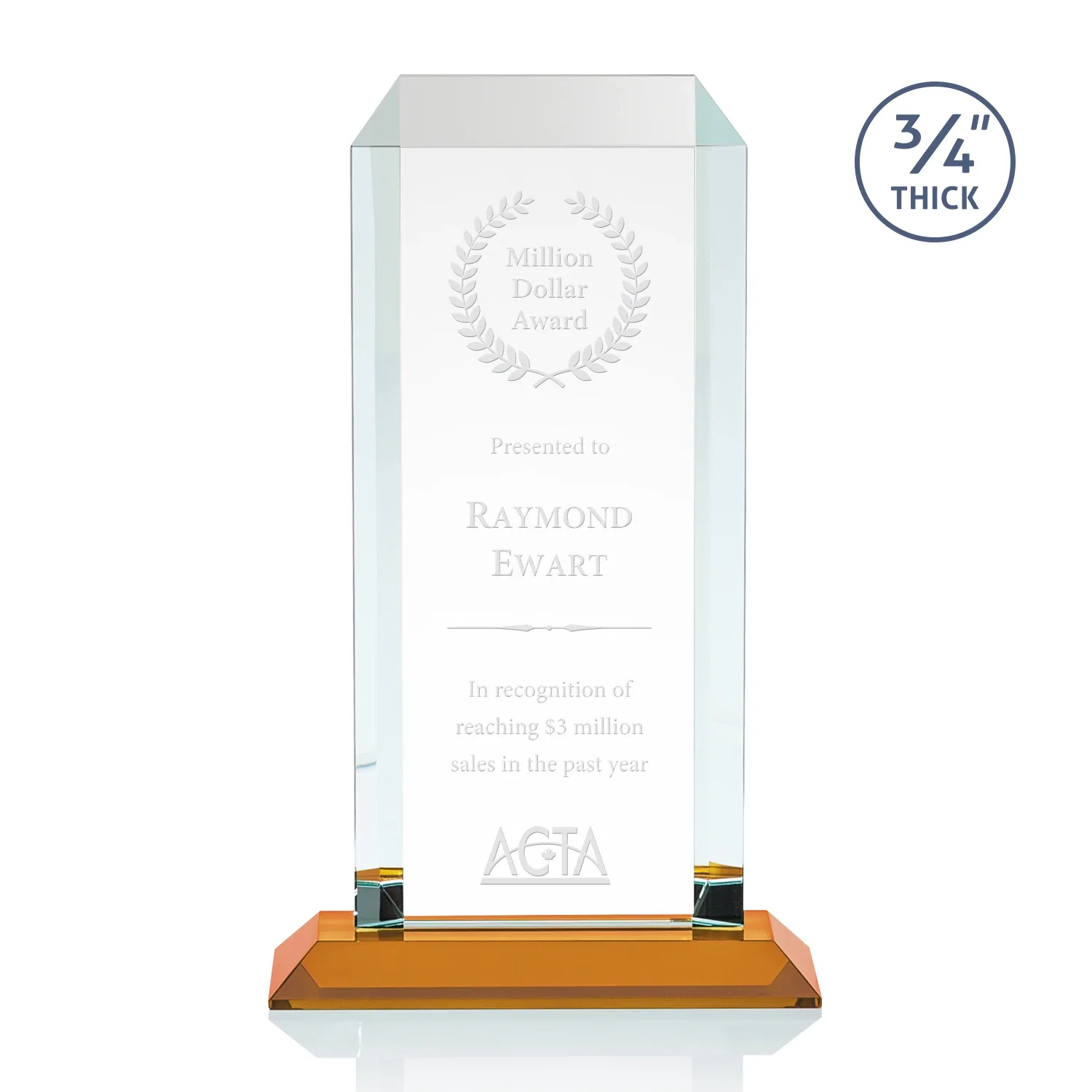 Personalized Starfire Crystal Tower Award With Etch or Full-Color Print for service anniversary gifts