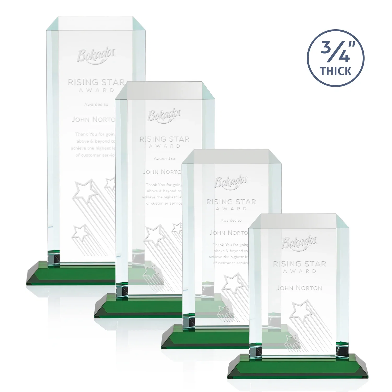 Personalized Starfire Crystal Tower Award With Etch or Full-Color Print for retirement presentations
