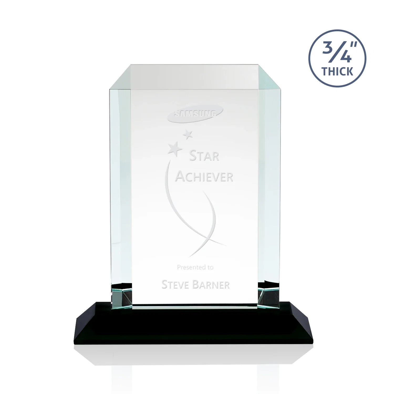 Custom Starfire Crystal Tower Award With Etch or Full-Color Print for corporate award ceremonies
