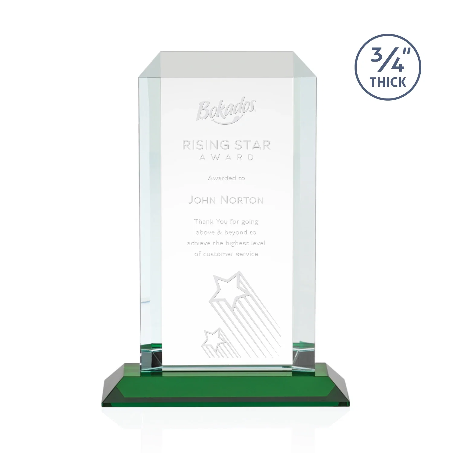 Personalized Starfire Crystal Tower Award With Etch or Full-Color Print for donor appreciation