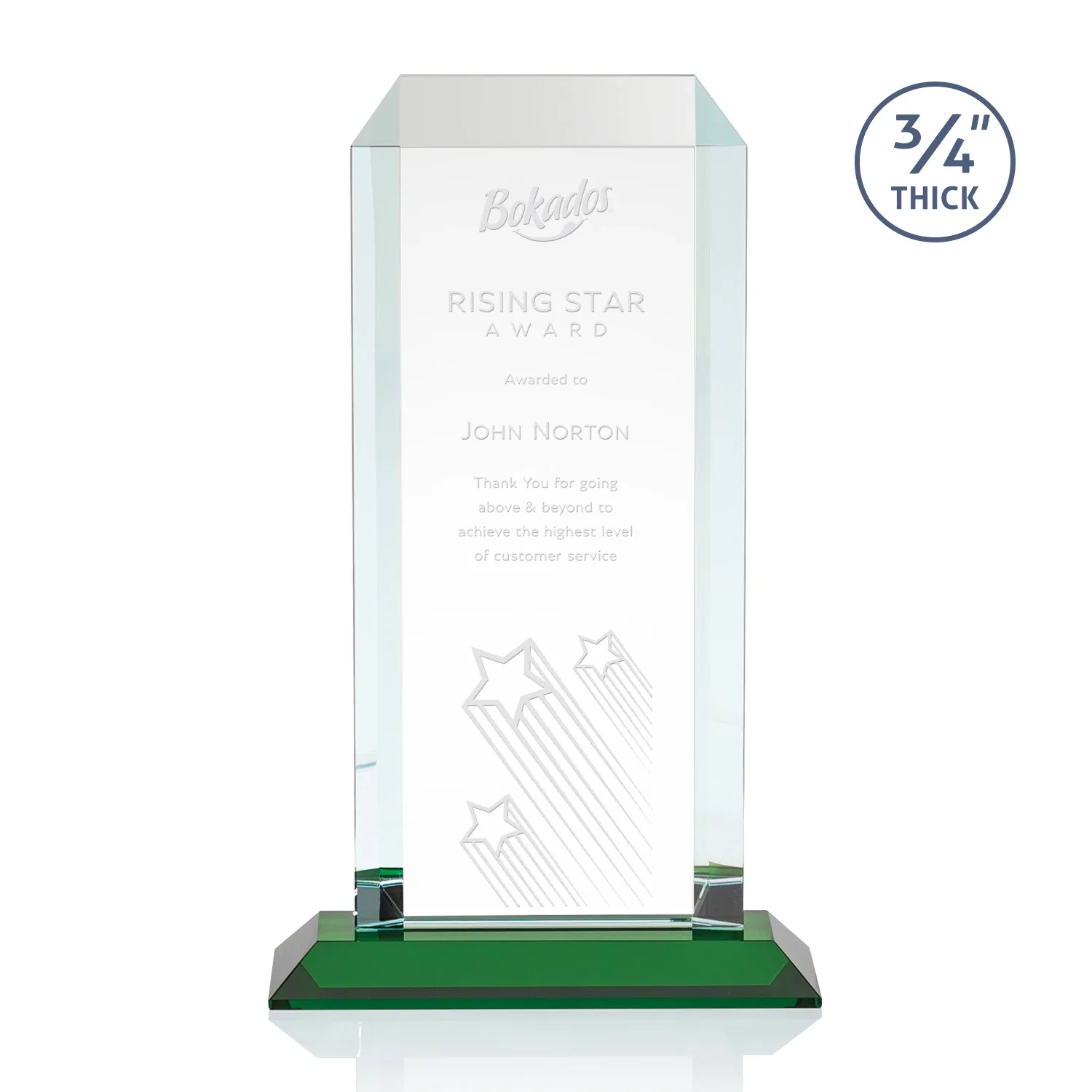 Personalized Starfire Crystal Tower Award With Etch or Full-Color Print for graduation ceremonies