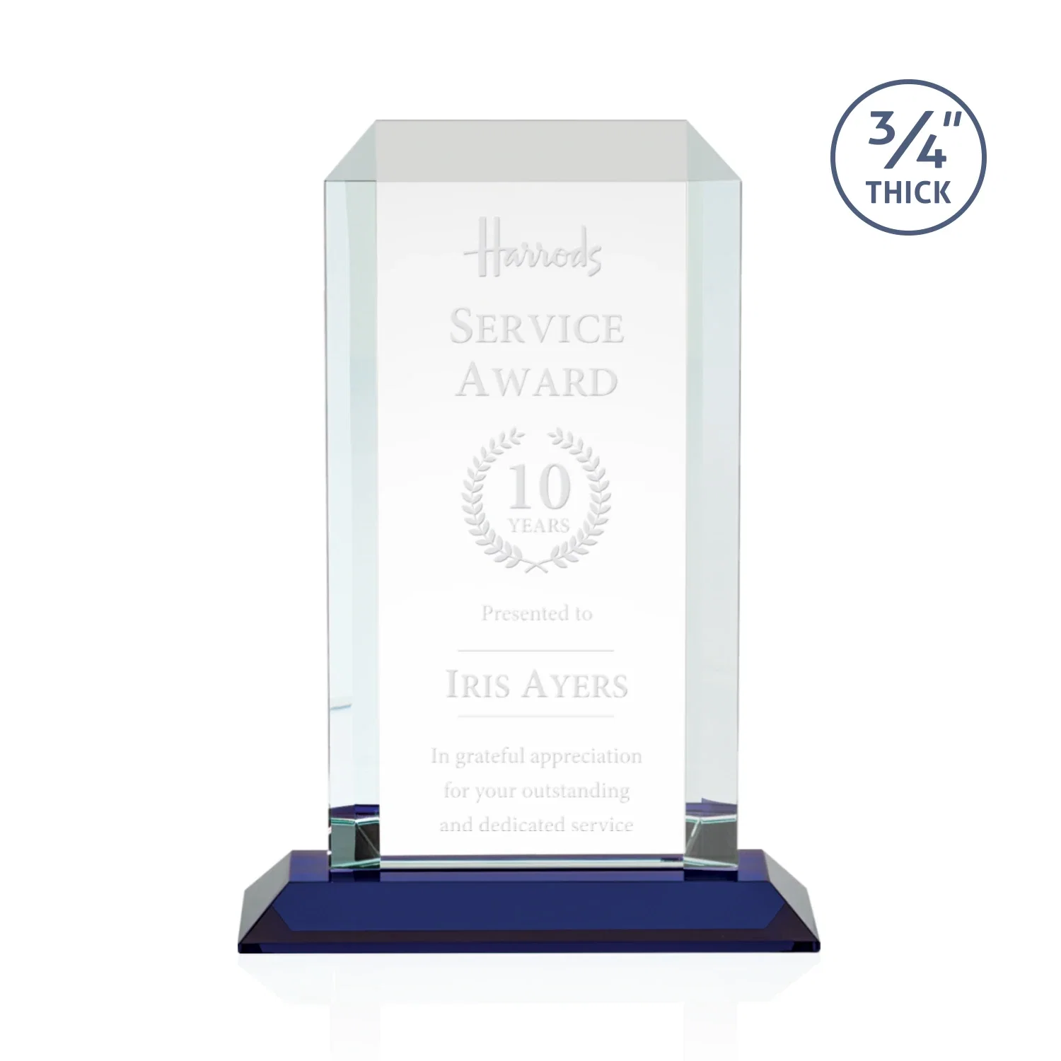 Personalized Starfire Crystal Tower Award With Etch or Full-Color Print for company anniversary events