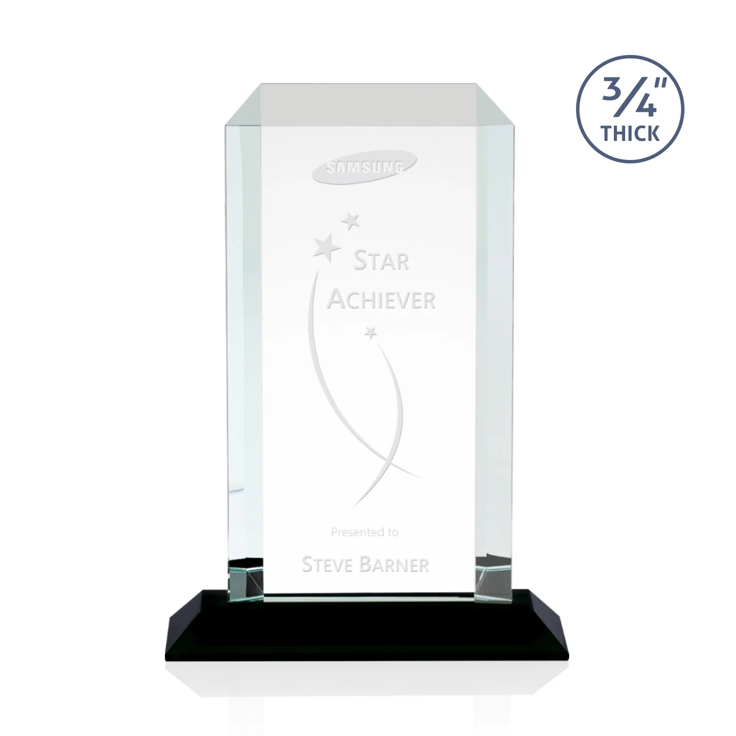 Custom Starfire Crystal Tower Award With Etch or Full-Color Print for service anniversary gifts