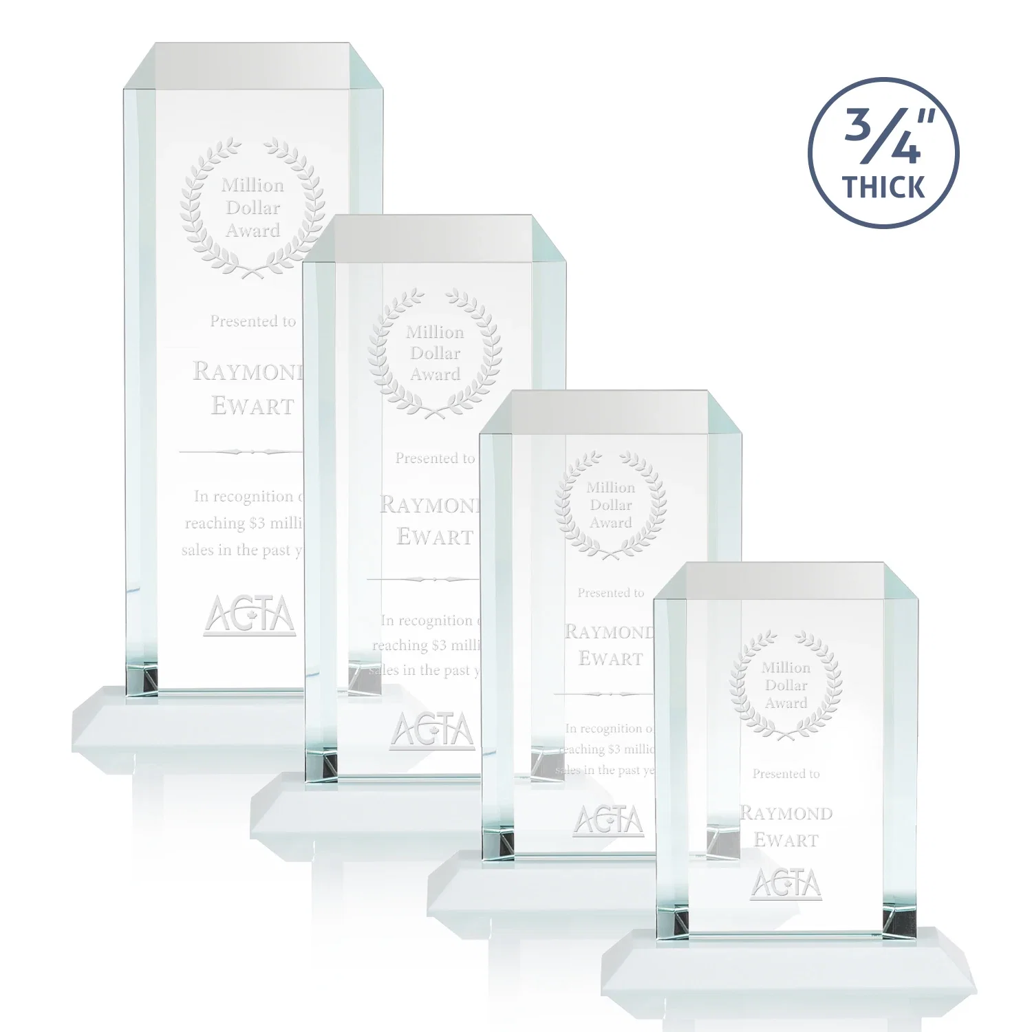 Branded Starfire Crystal Tower Award With Etch or Full-Color Print for employee recognition