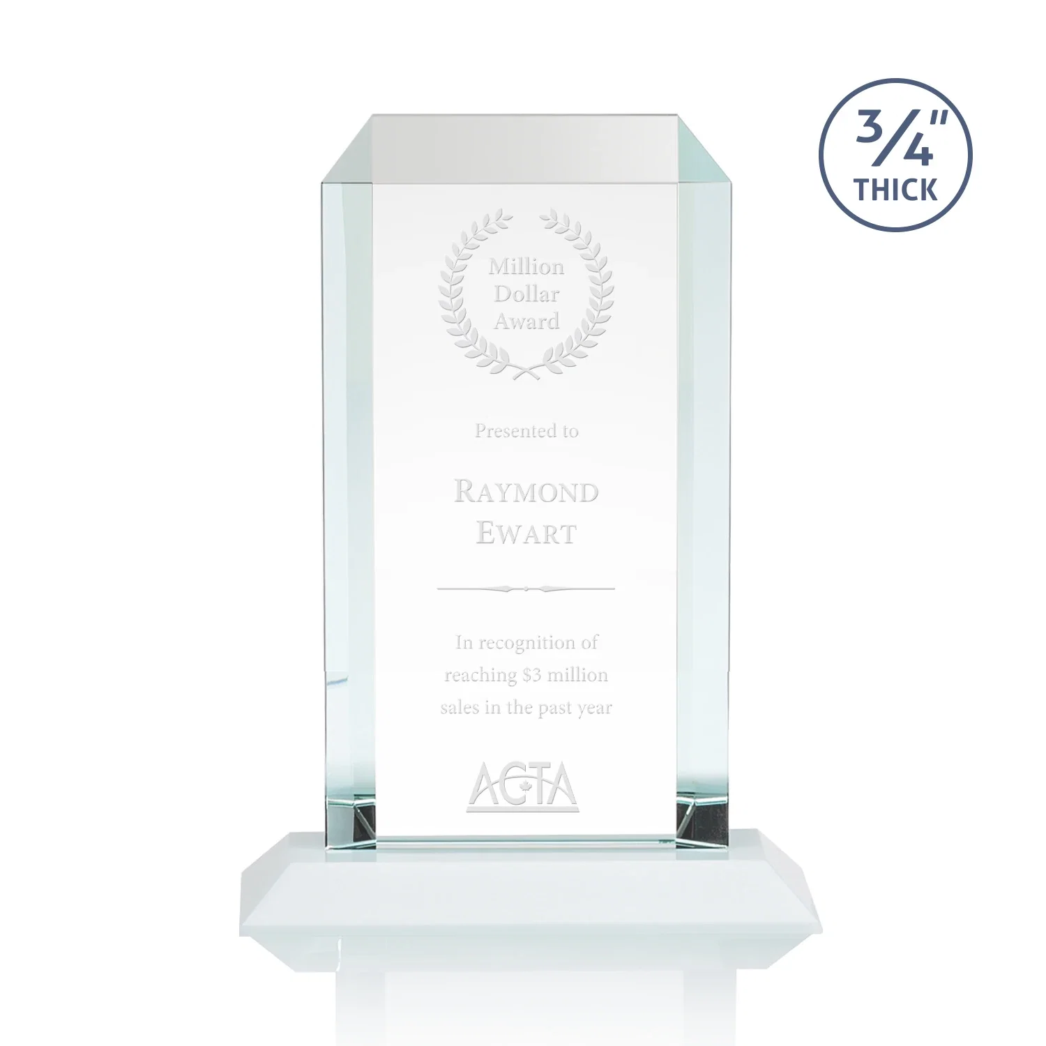 Branded Starfire Crystal Tower Award With Etch or Full-Color Print for service anniversary gifts