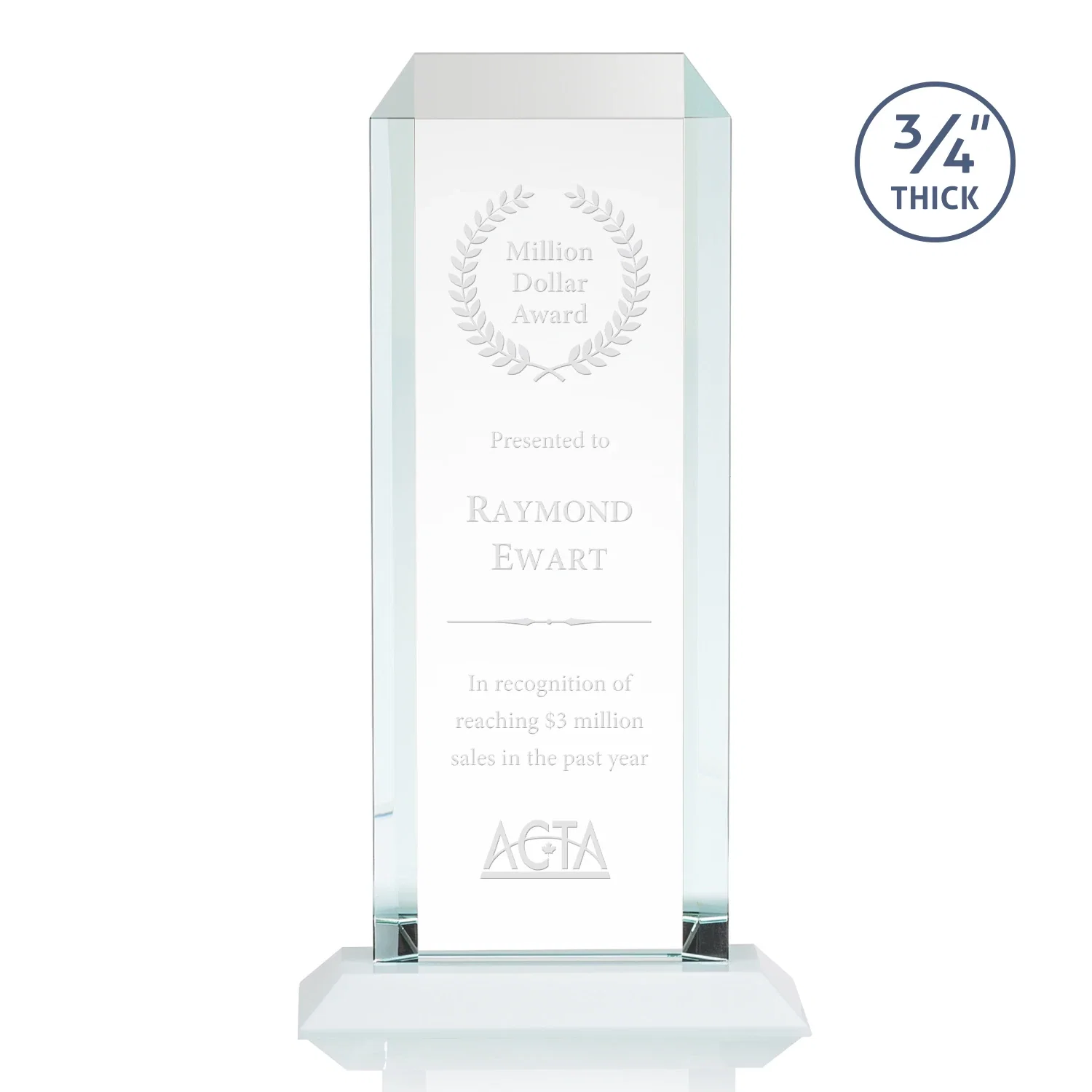 Branded Starfire Crystal Tower Award With Etch or Full-Color Print for retirement presentations