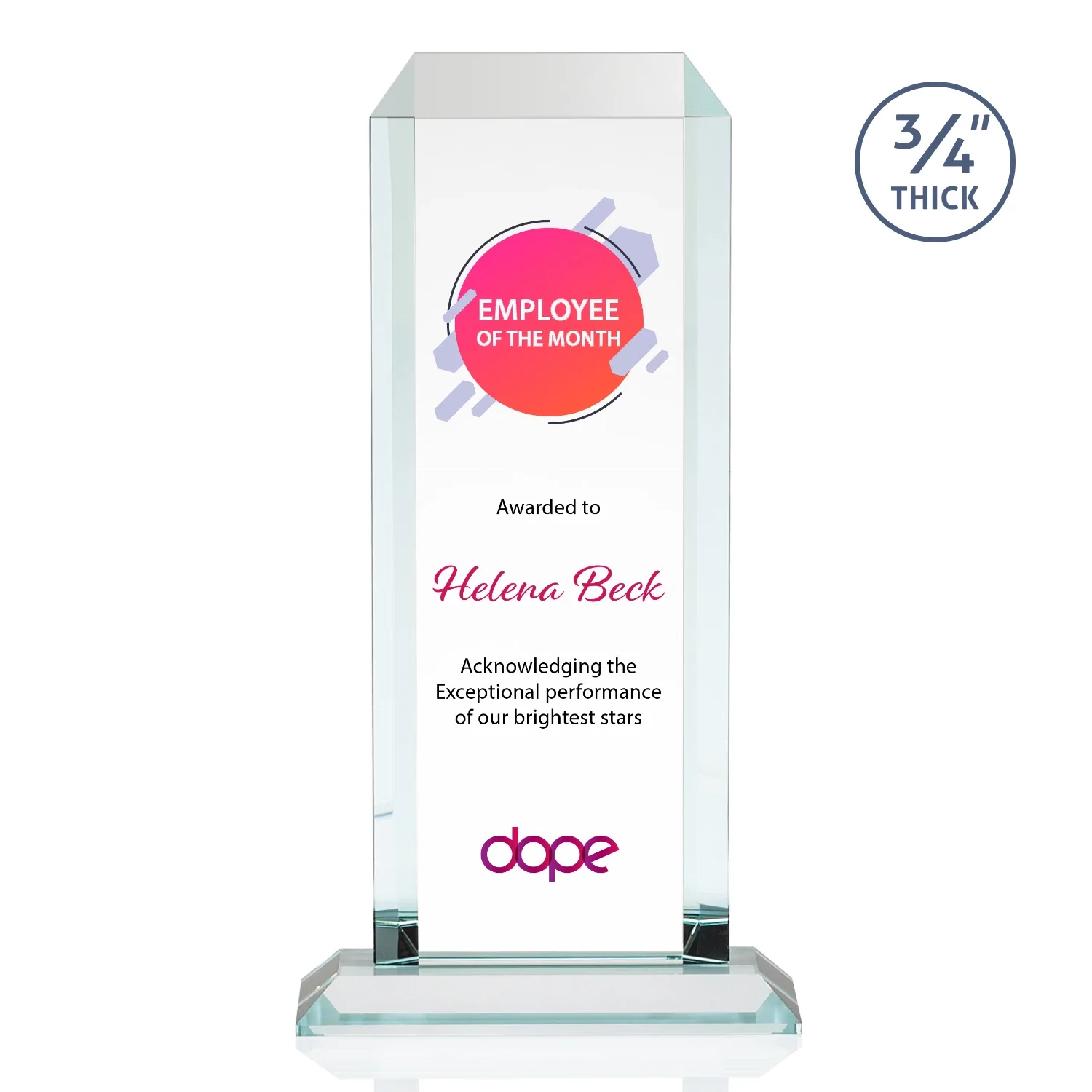 Branded Starfire Crystal Tower Award With Etch or Full-Color Print for volunteer appreciation