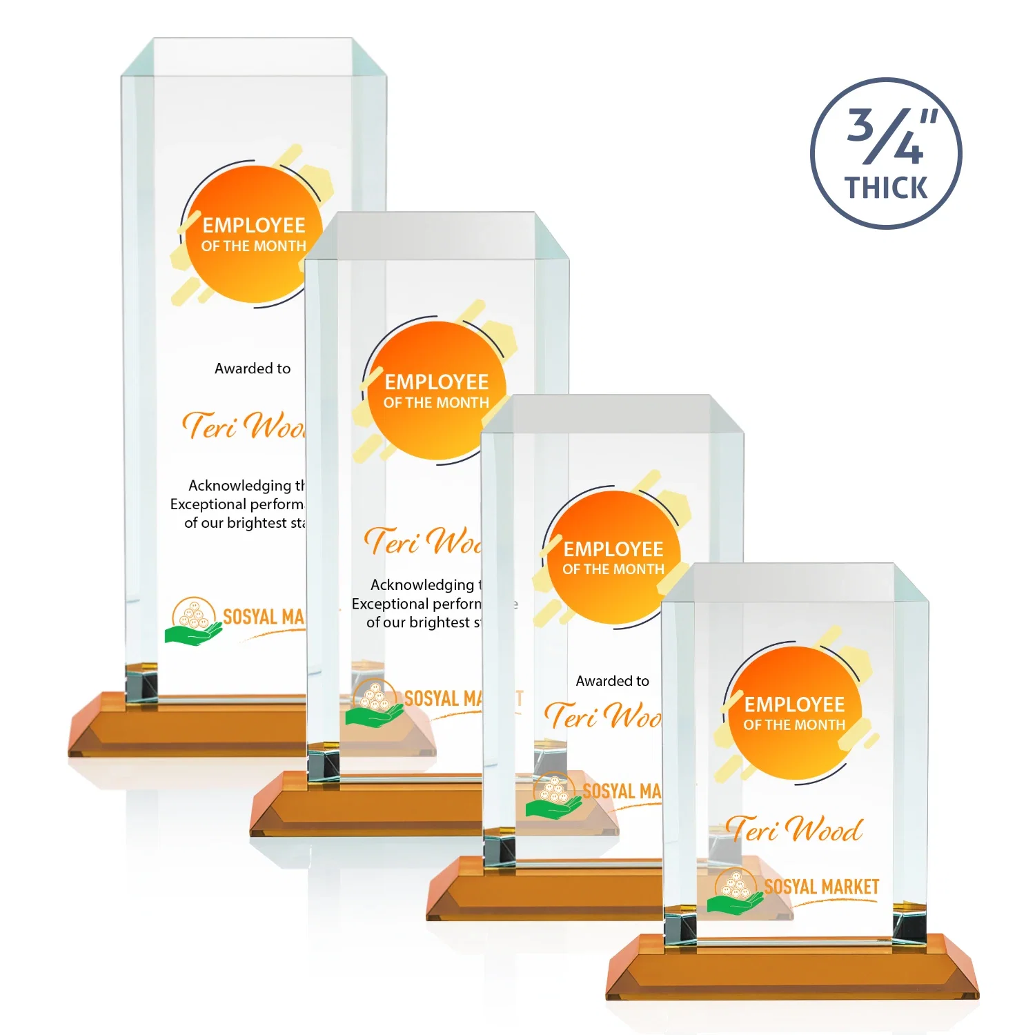 Branded Starfire Crystal Tower Award With Etch or Full-Color Print for company anniversary events
