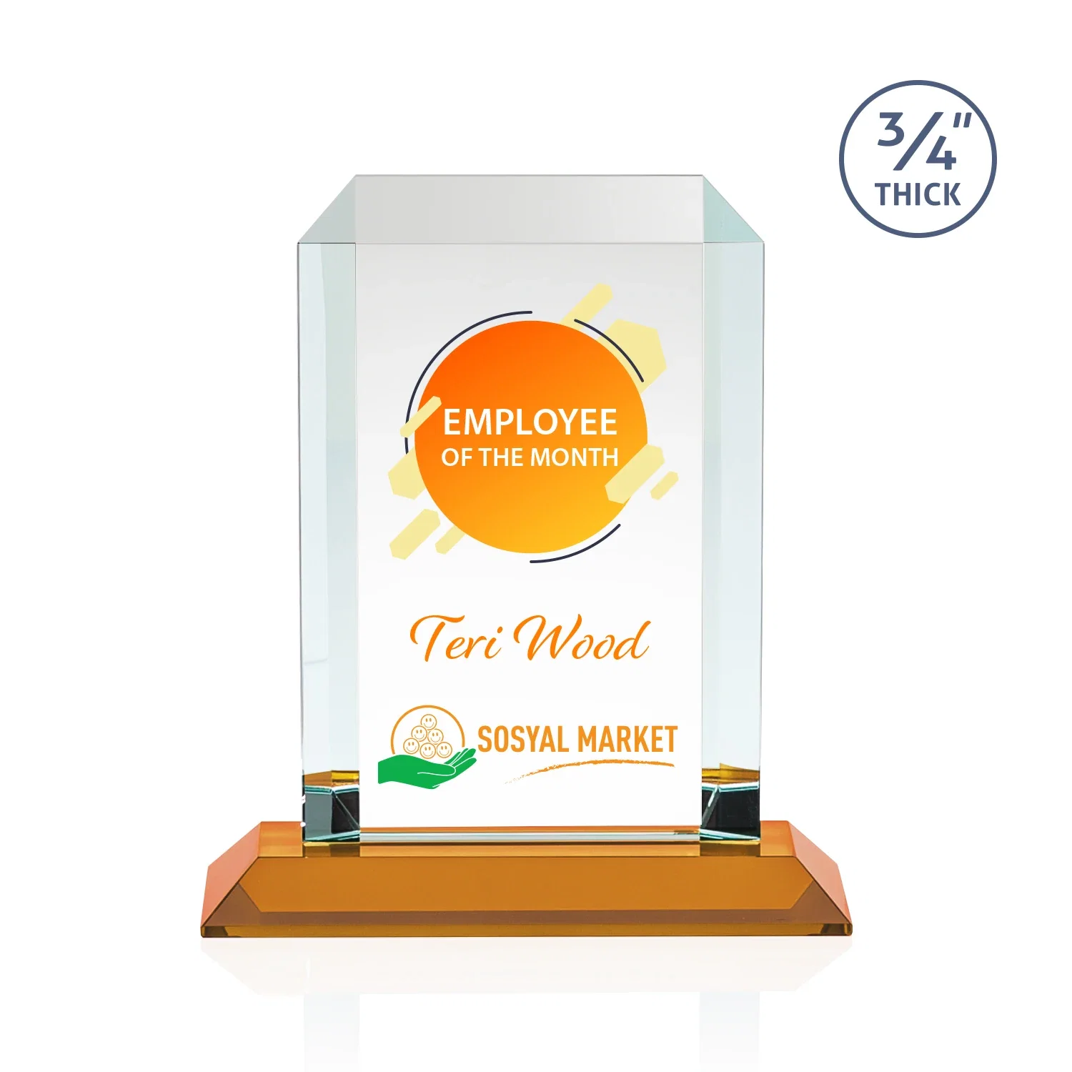 Custom printed Starfire Crystal Tower Award With Etch or Full-Color Print for employee recognition