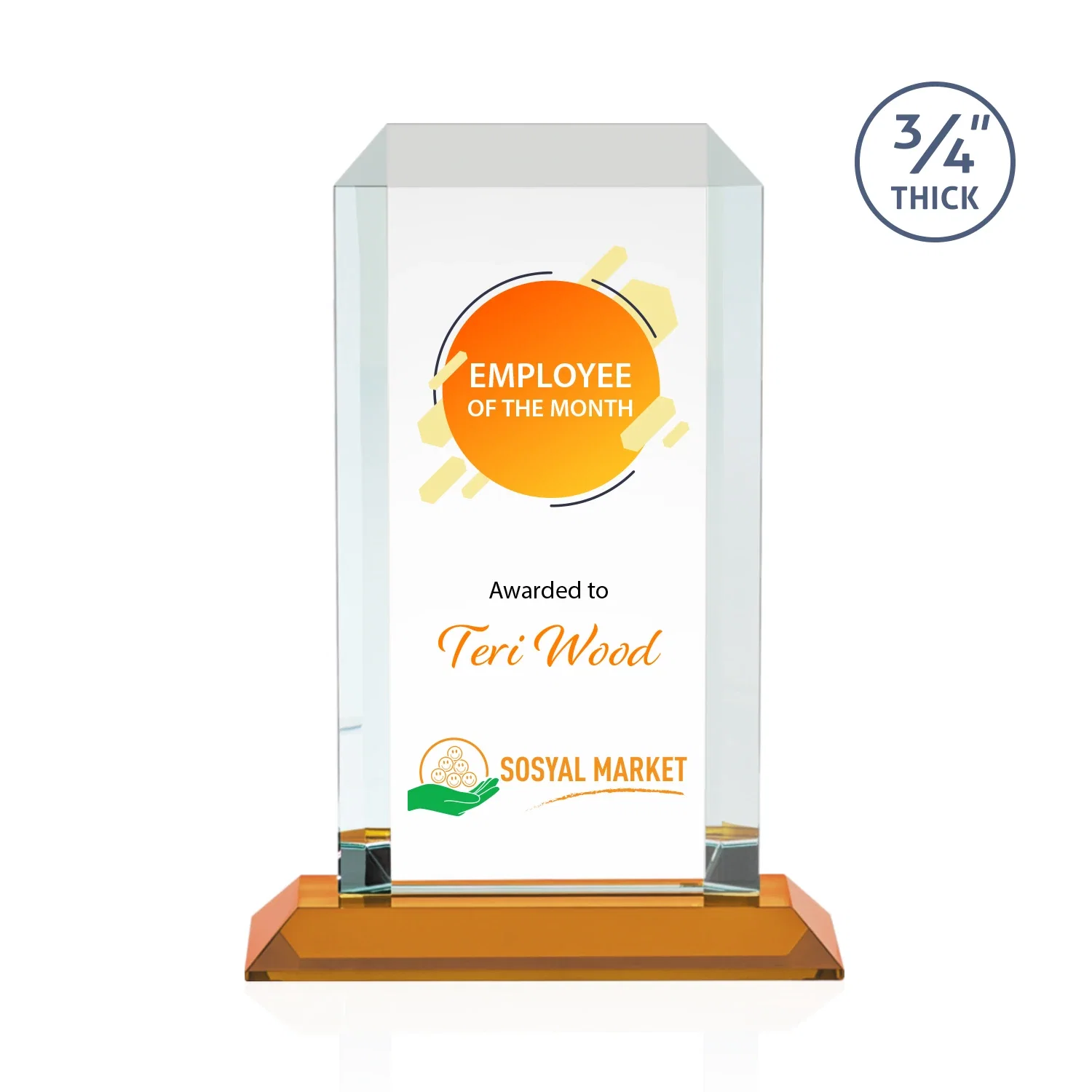 Custom printed Starfire Crystal Tower Award With Etch or Full-Color Print for corporate award ceremonies