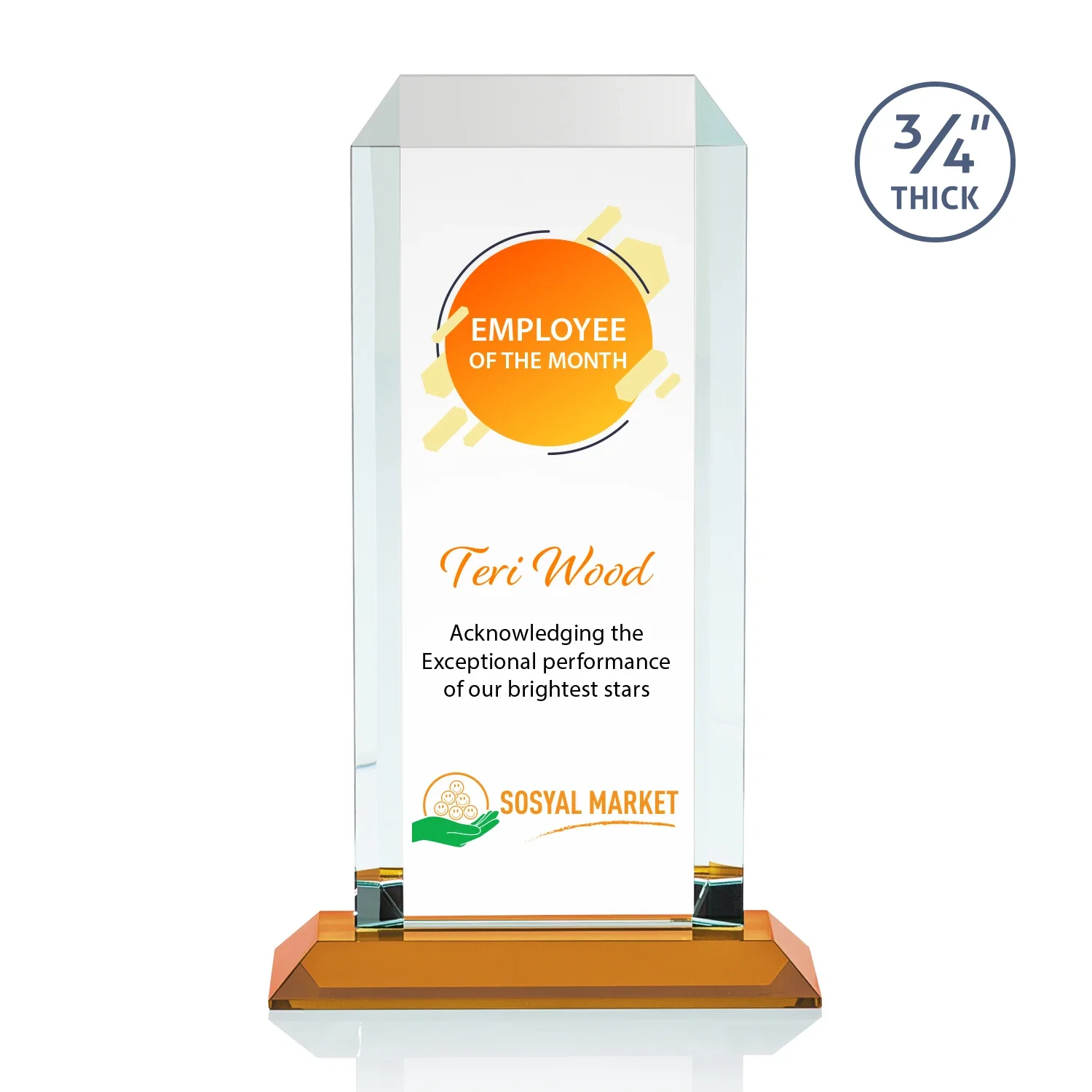Custom printed Starfire Crystal Tower Award With Etch or Full-Color Print for service anniversary gifts