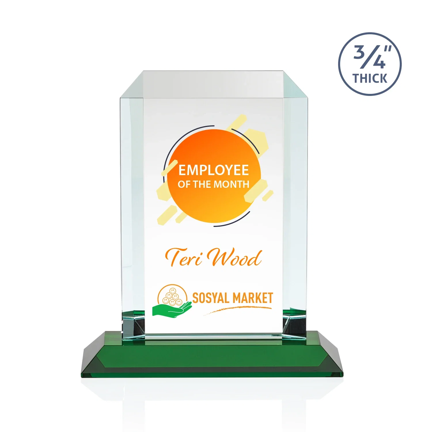 Custom printed Starfire Crystal Tower Award With Etch or Full-Color Print for team milestone celebrations