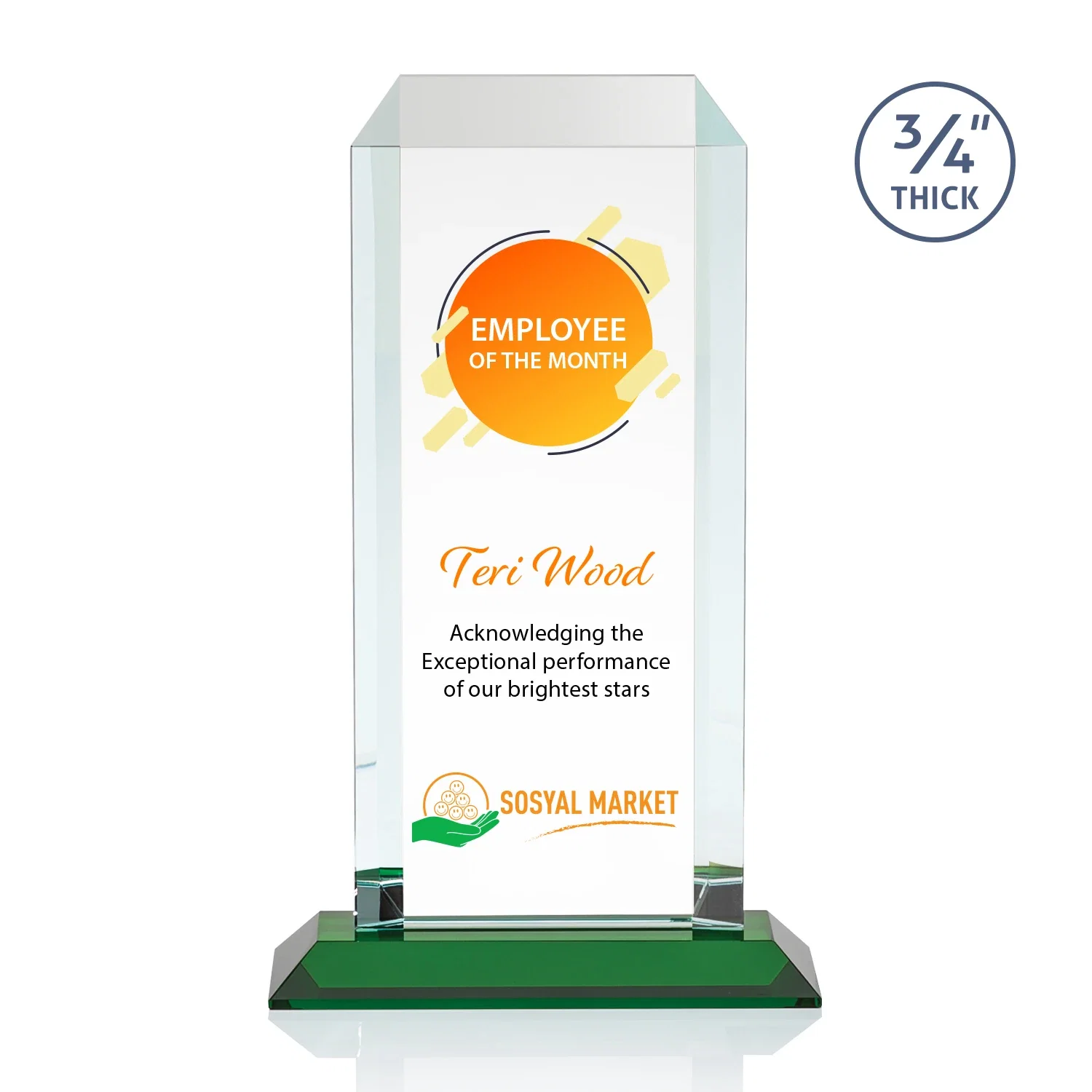 Custom printed Starfire Crystal Tower Award With Etch or Full-Color Print for graduation ceremonies