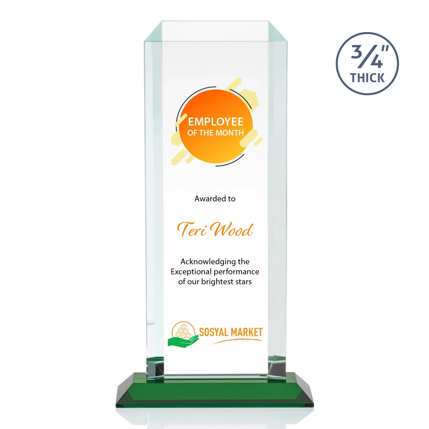 Custom printed Starfire Crystal Tower Award With Etch or Full-Color Print for safety achievement programs