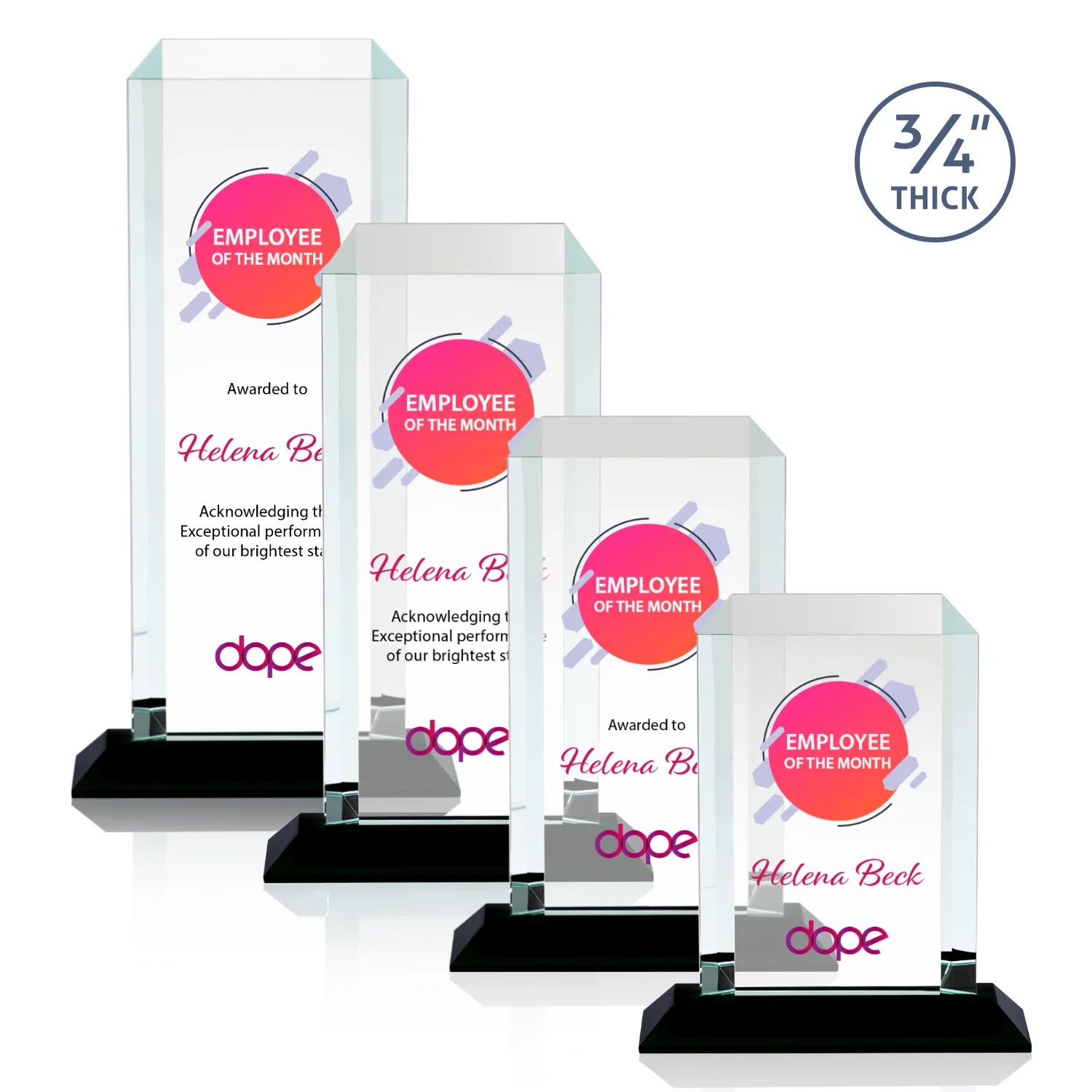 Custom printed Starfire Crystal Tower Award With Etch or Full-Color Print for volunteer appreciation