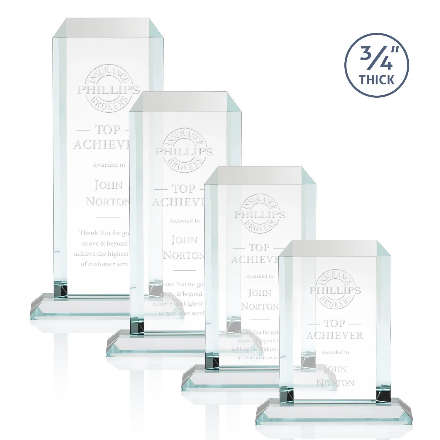 Custom Starfire Crystal Tower Award With Etch or Full-Color Print for donor appreciation