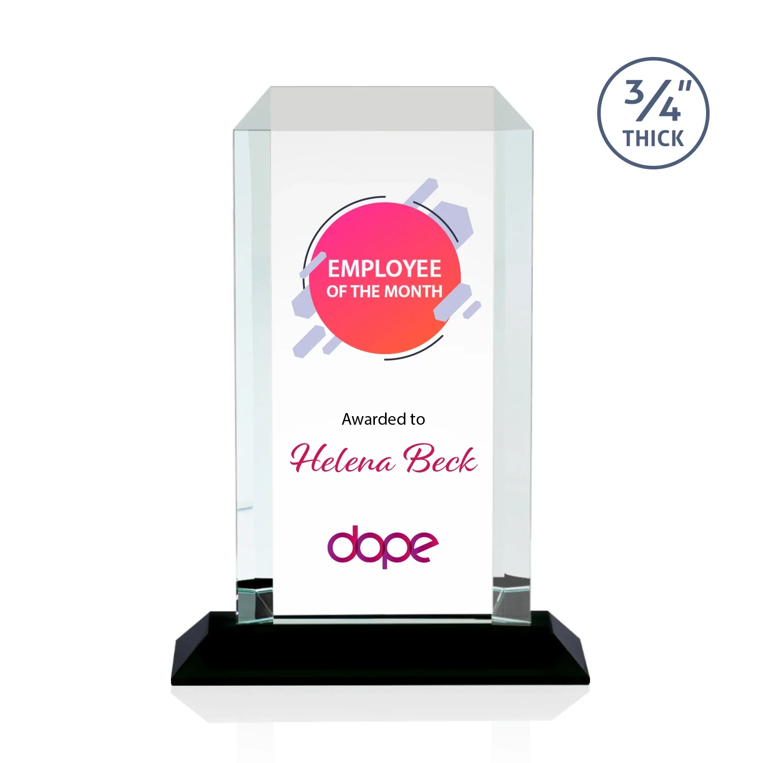 Custom printed Starfire Crystal Tower Award With Etch or Full-Color Print for company anniversary events
