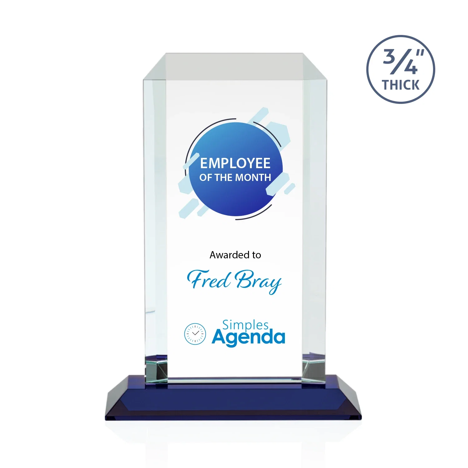 Customized Starfire Crystal Tower Award With Etch or Full-Color Print for retirement presentations