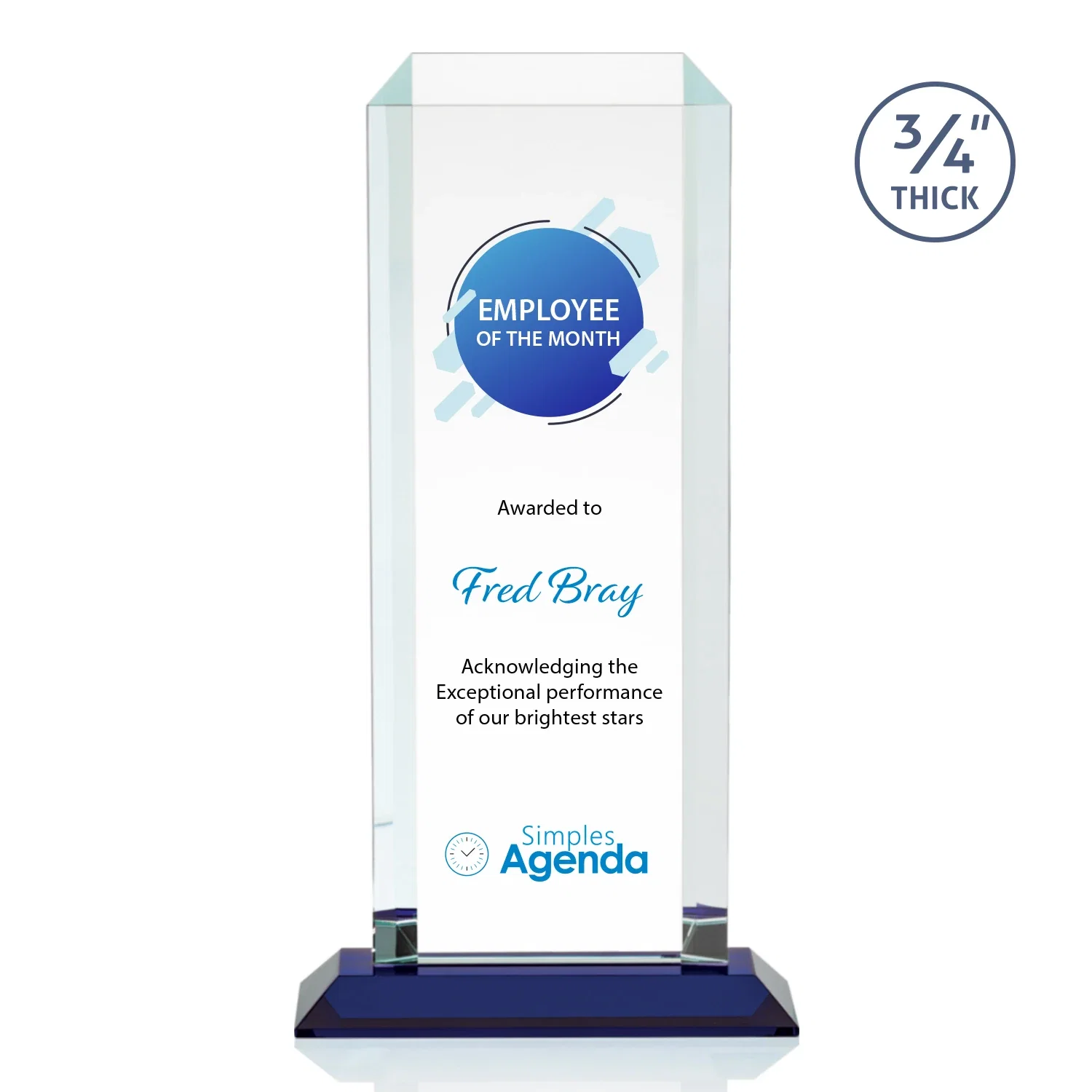 Customized Starfire Crystal Tower Award With Etch or Full-Color Print for donor appreciation