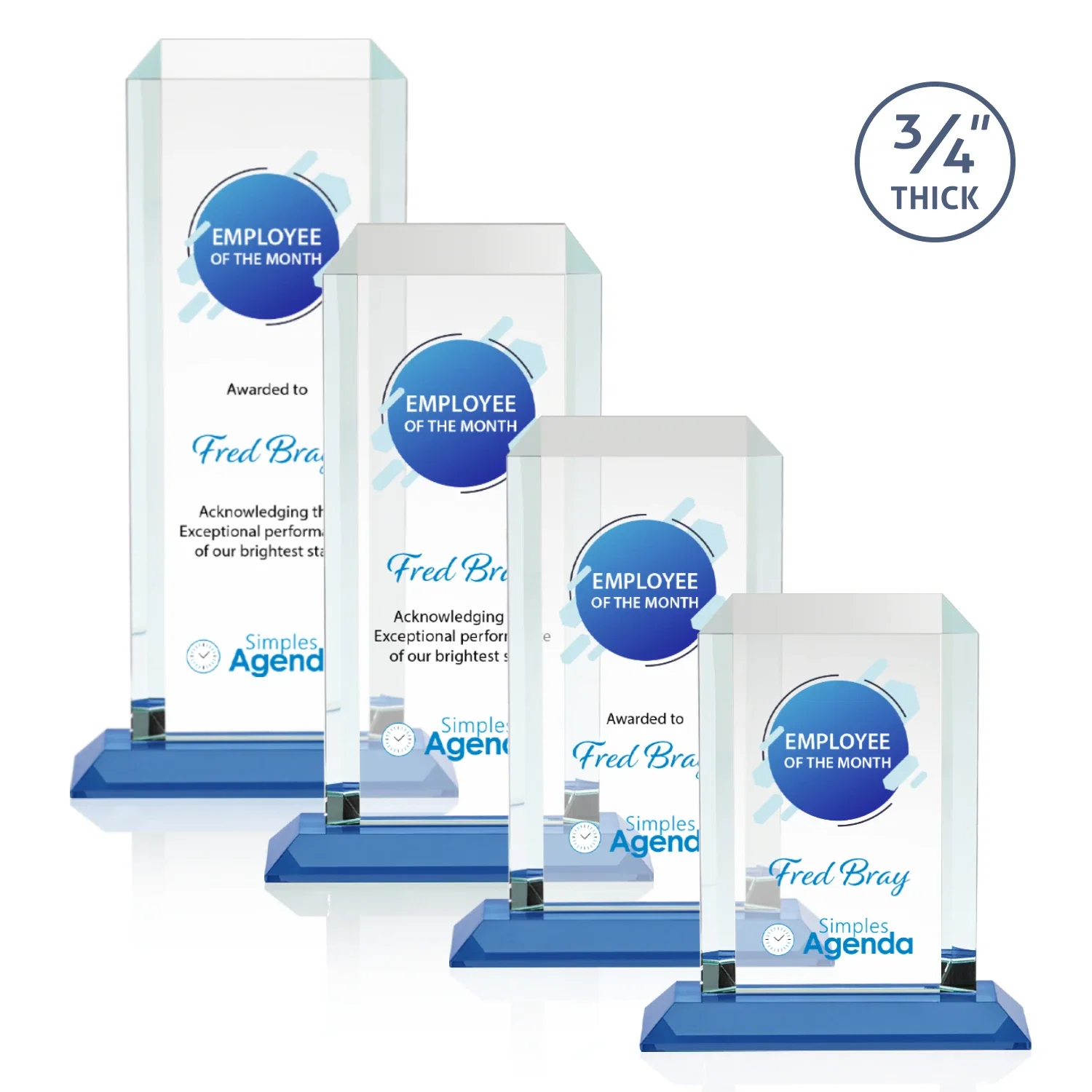 Custom engraved Starfire Crystal Tower Award With Etch or Full-Color Print for employee recognition