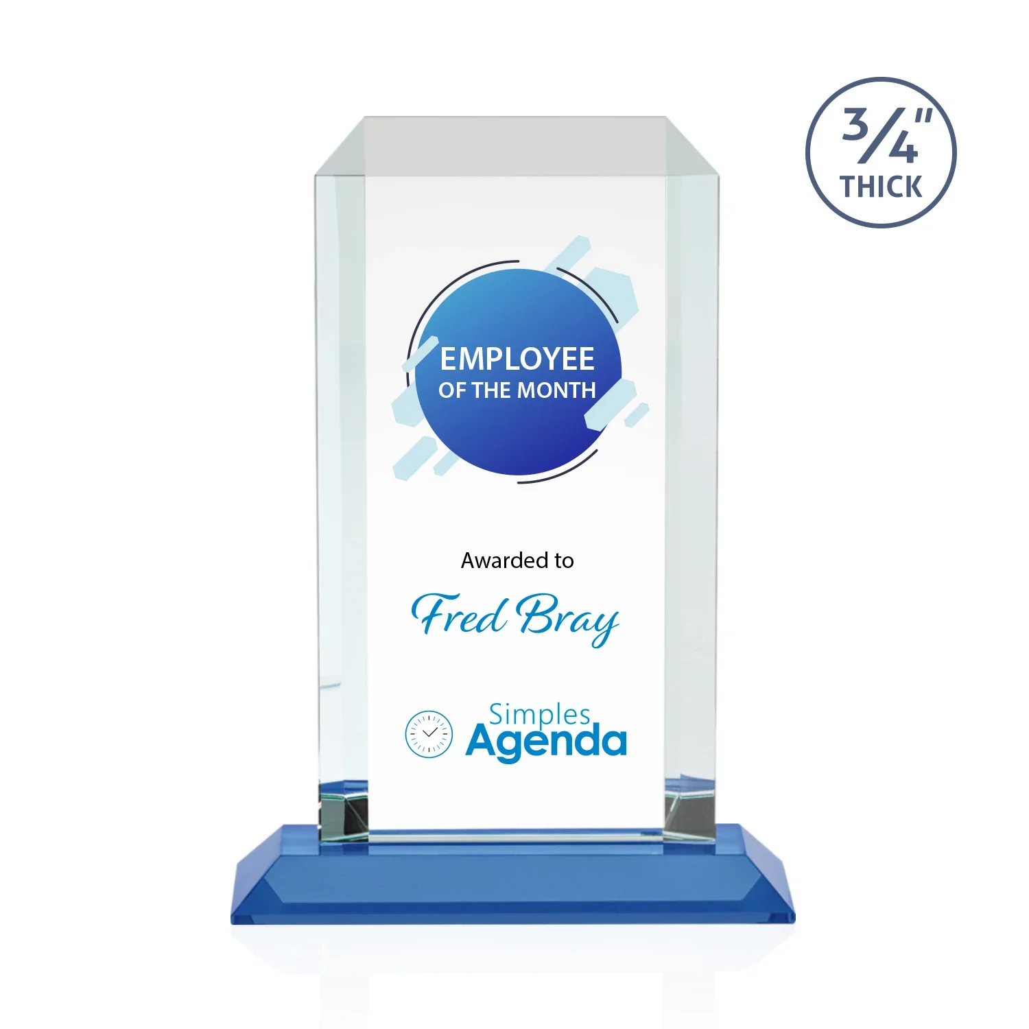 Custom engraved Starfire Crystal Tower Award With Etch or Full-Color Print for service anniversary gifts
