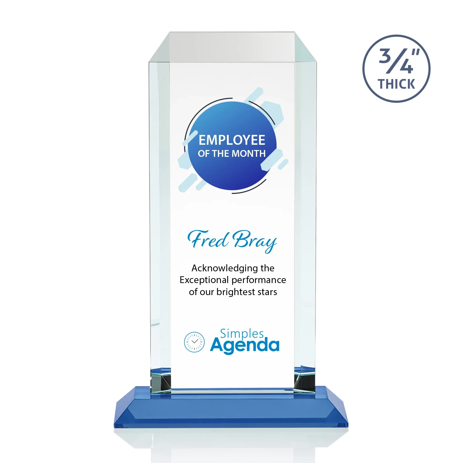 Custom engraved Starfire Crystal Tower Award With Etch or Full-Color Print for sales achievement awards