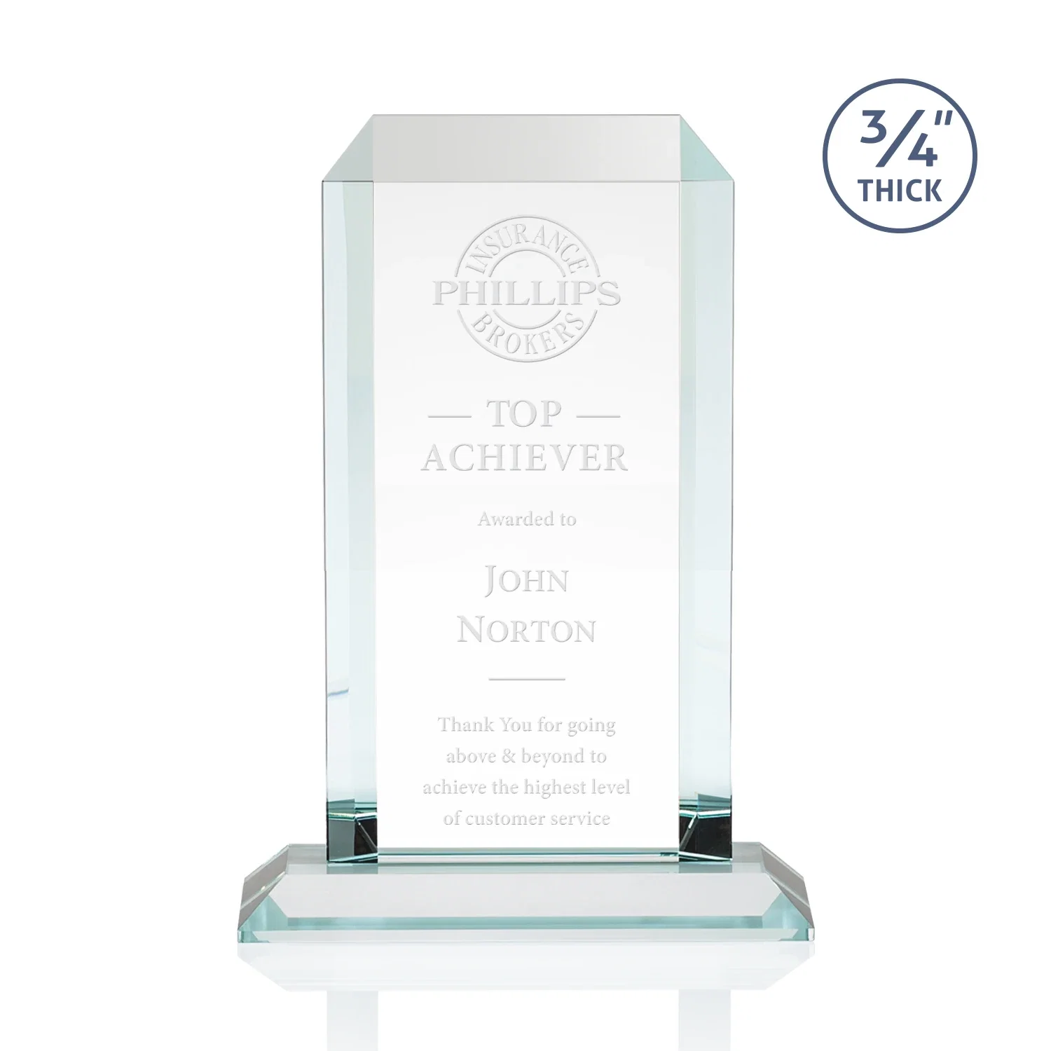 Custom Starfire Crystal Tower Award With Etch or Full-Color Print for safety achievement programs
