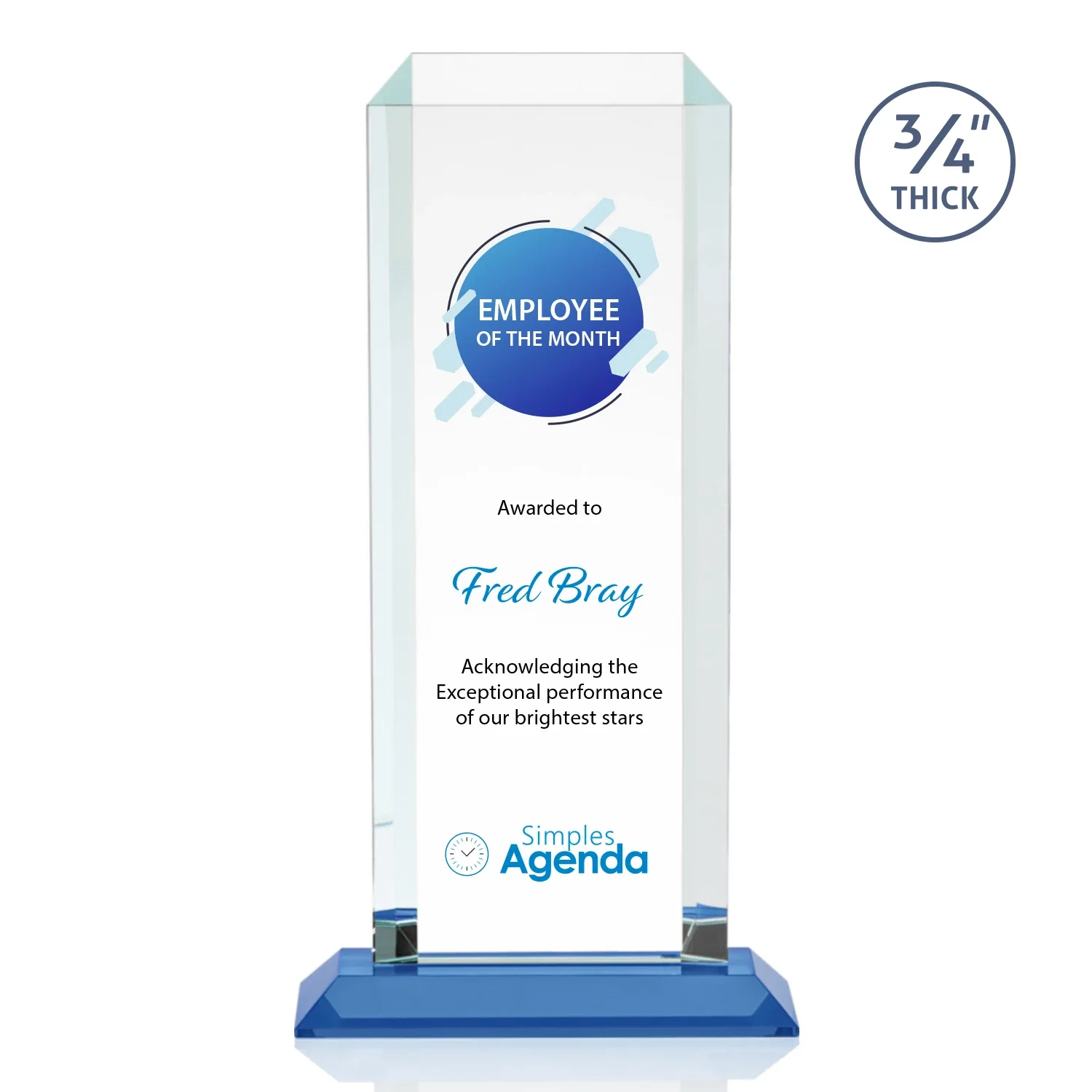Custom engraved Starfire Crystal Tower Award With Etch or Full-Color Print for retirement presentations