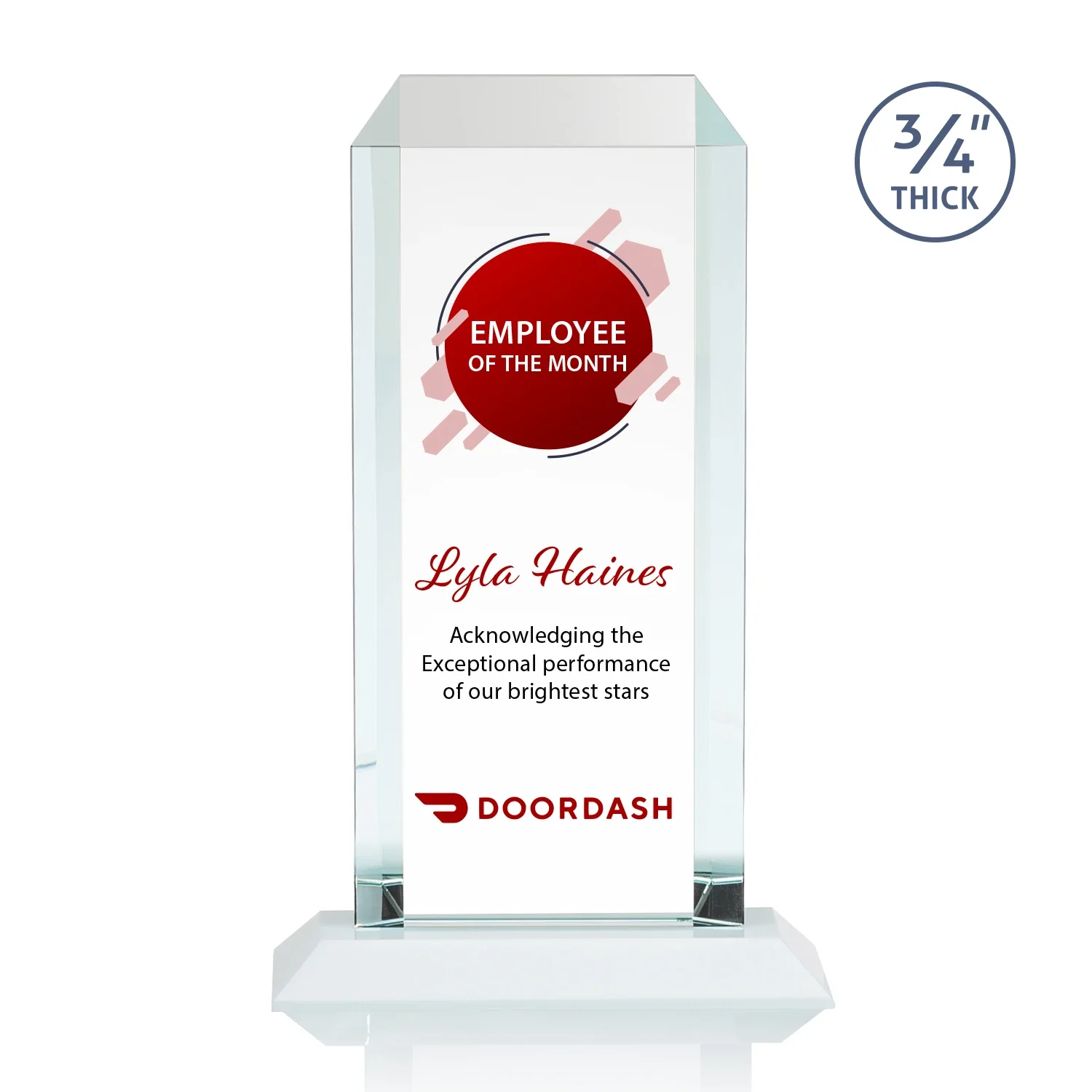 Custom engraved Starfire Crystal Tower Award With Etch or Full-Color Print for safety achievement programs