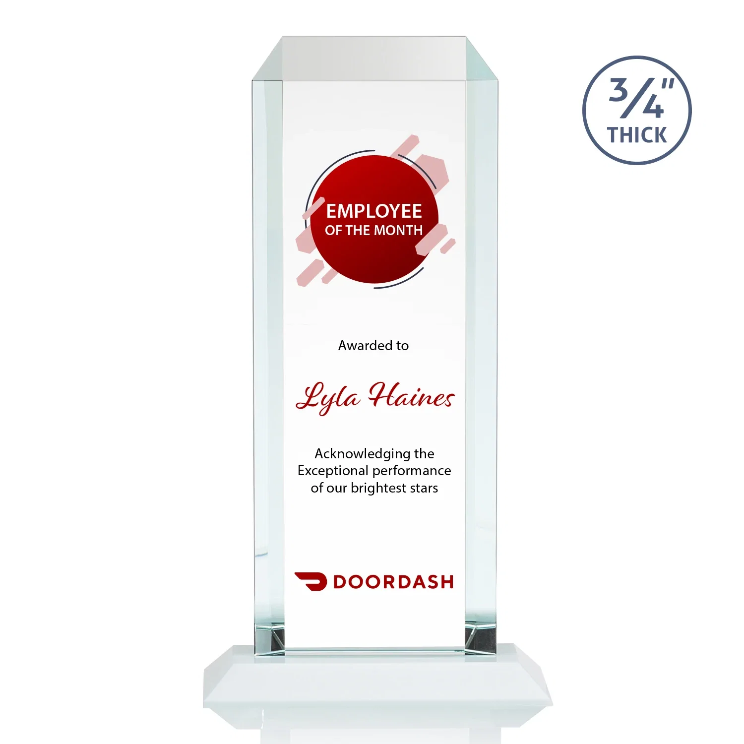 Custom engraved Starfire Crystal Tower Award With Etch or Full-Color Print for volunteer appreciation
