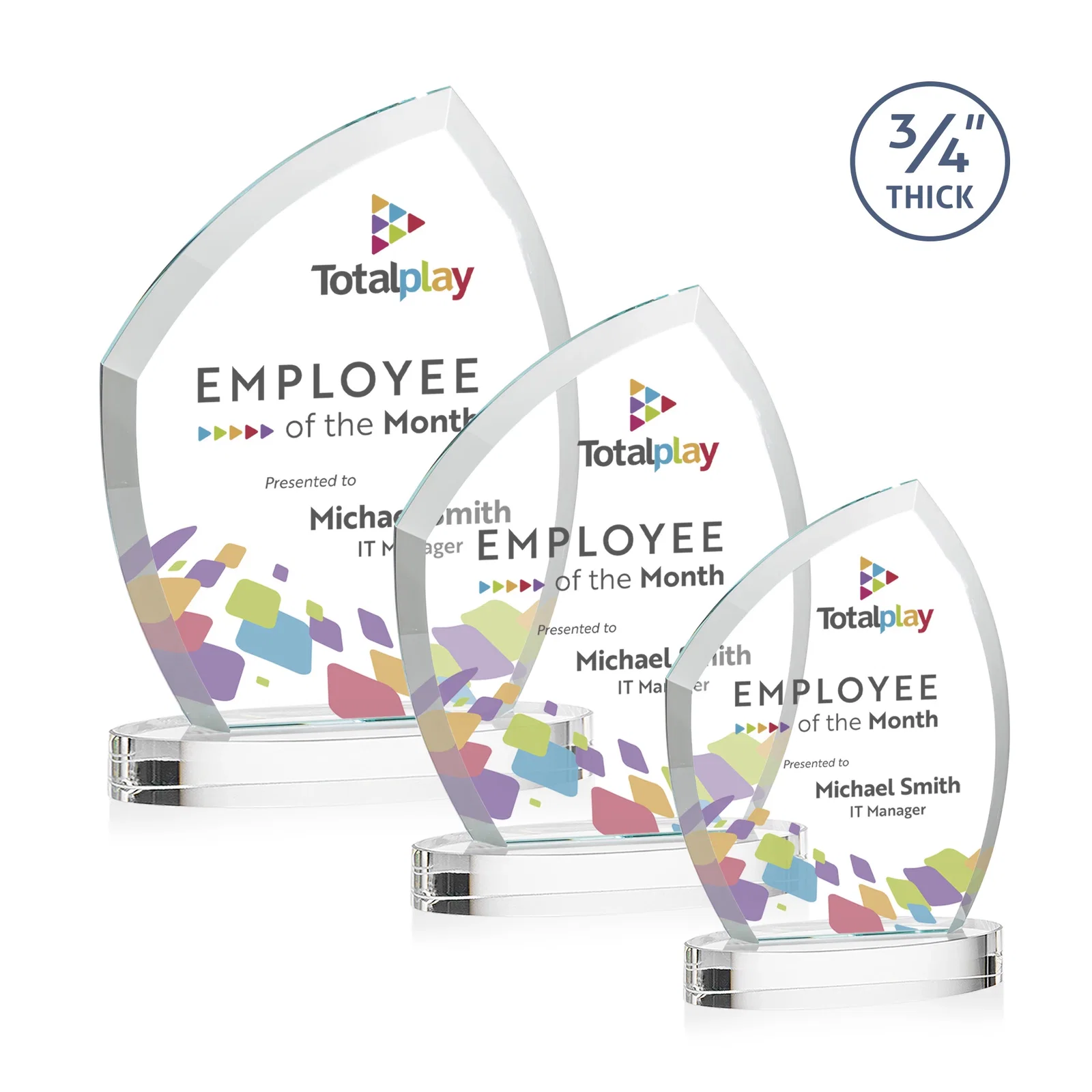 Custom Starfire Crystal Award with a Thick Curved Beveled Frame, awards for employee recognition