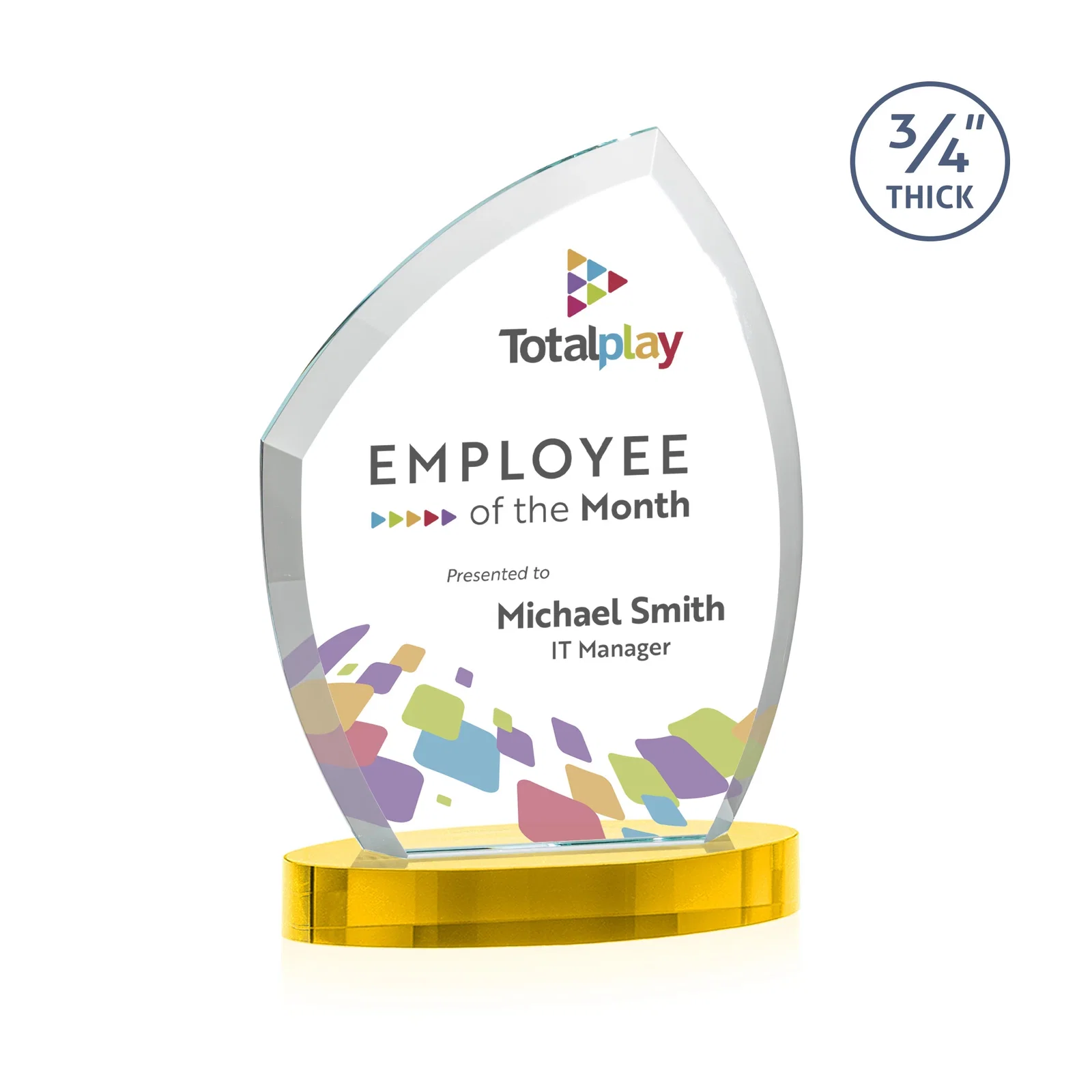 Custom Starfire Crystal Award with a Thick Curved Beveled Frame, awards for dealer and partner awards