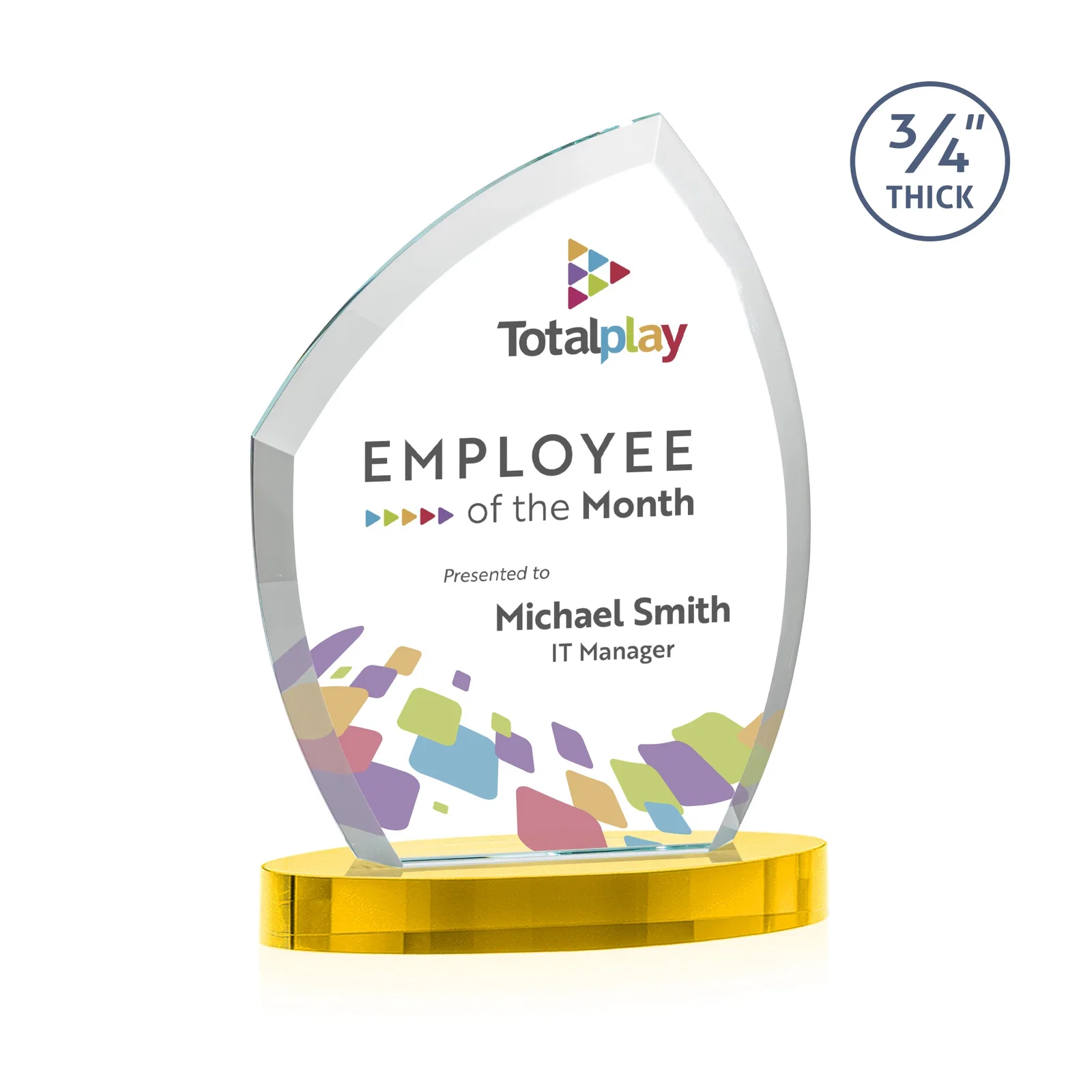 Custom Starfire Crystal Award with a Thick Curved Beveled Frame, awards for company anniversary events