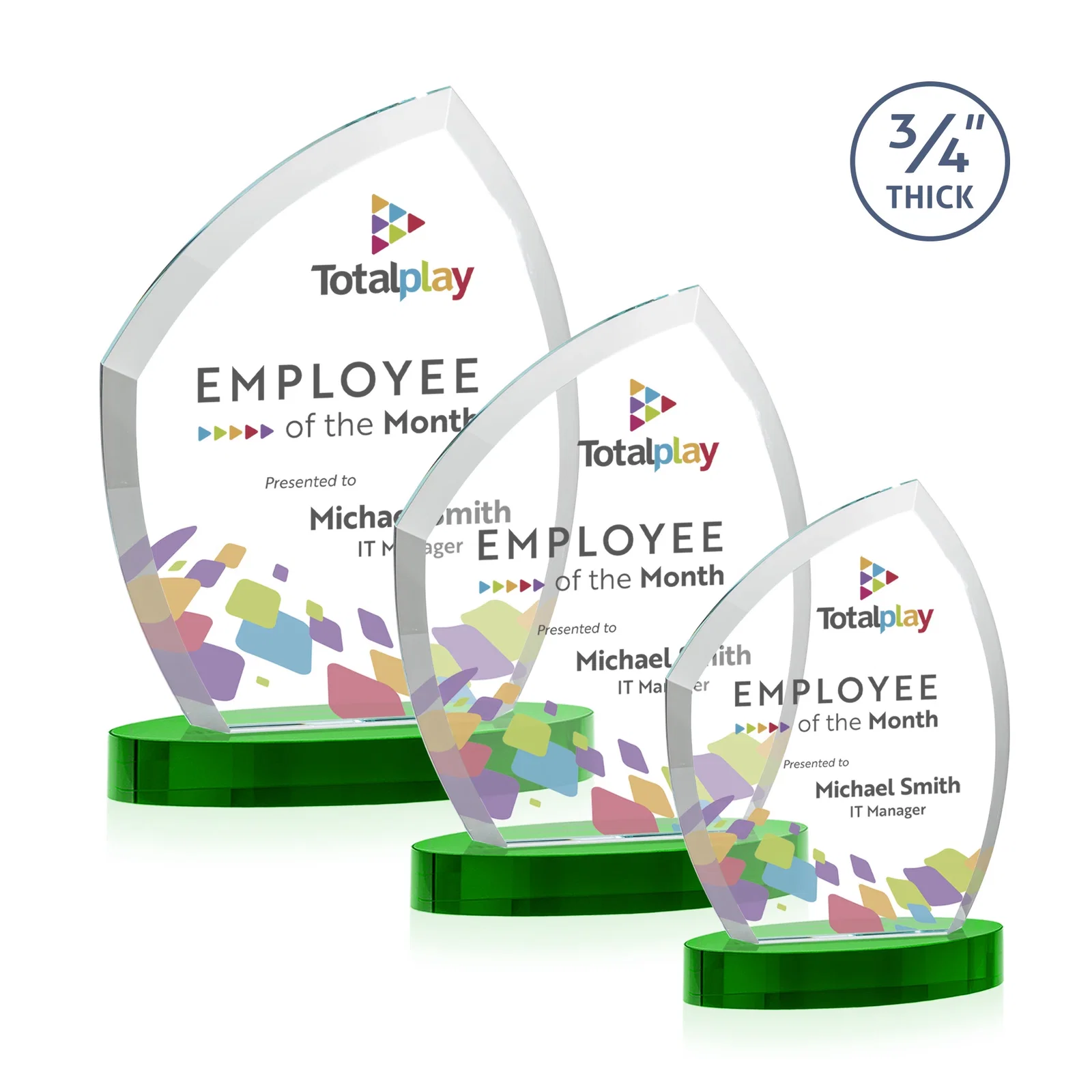 Personalized Starfire Crystal Award with a Thick Curved Beveled Frame, awards for employee recognition