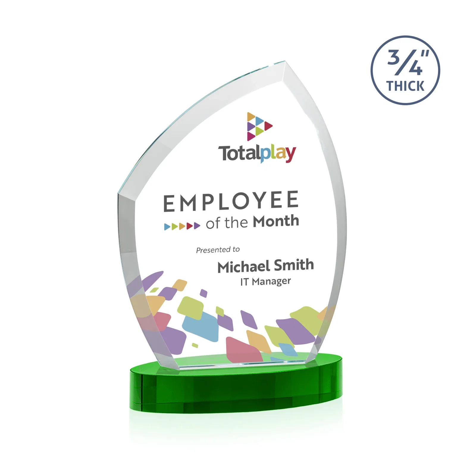 Personalized Starfire Crystal Award with a Thick Curved Beveled Frame, awards for corporate award ceremonies