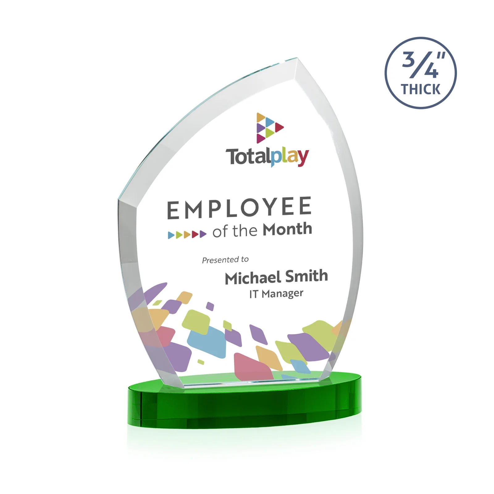 Personalized Starfire Crystal Award with a Thick Curved Beveled Frame, awards for service anniversary gifts