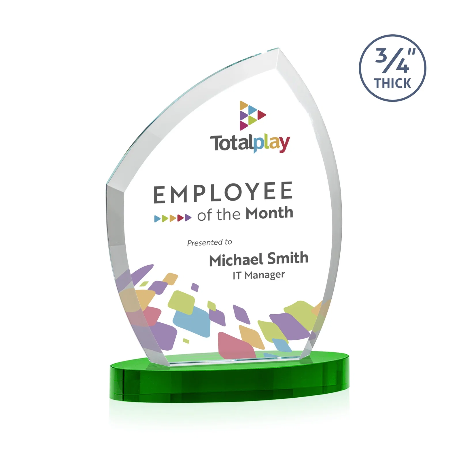 Personalized Starfire Crystal Award with a Thick Curved Beveled Frame, awards for sales achievement awards