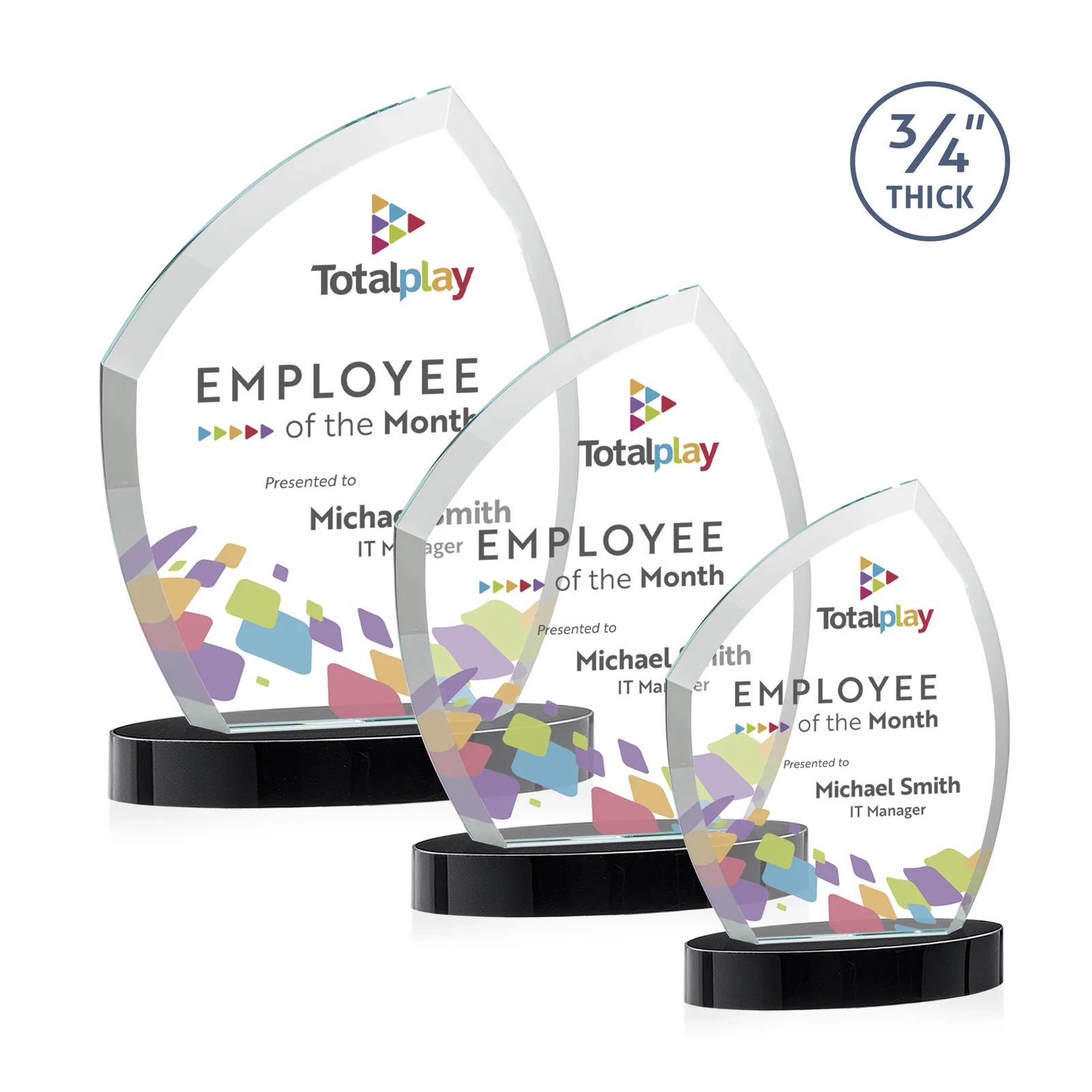 Personalized Starfire Crystal Award with a Thick Curved Beveled Frame, awards for retirement presentations
