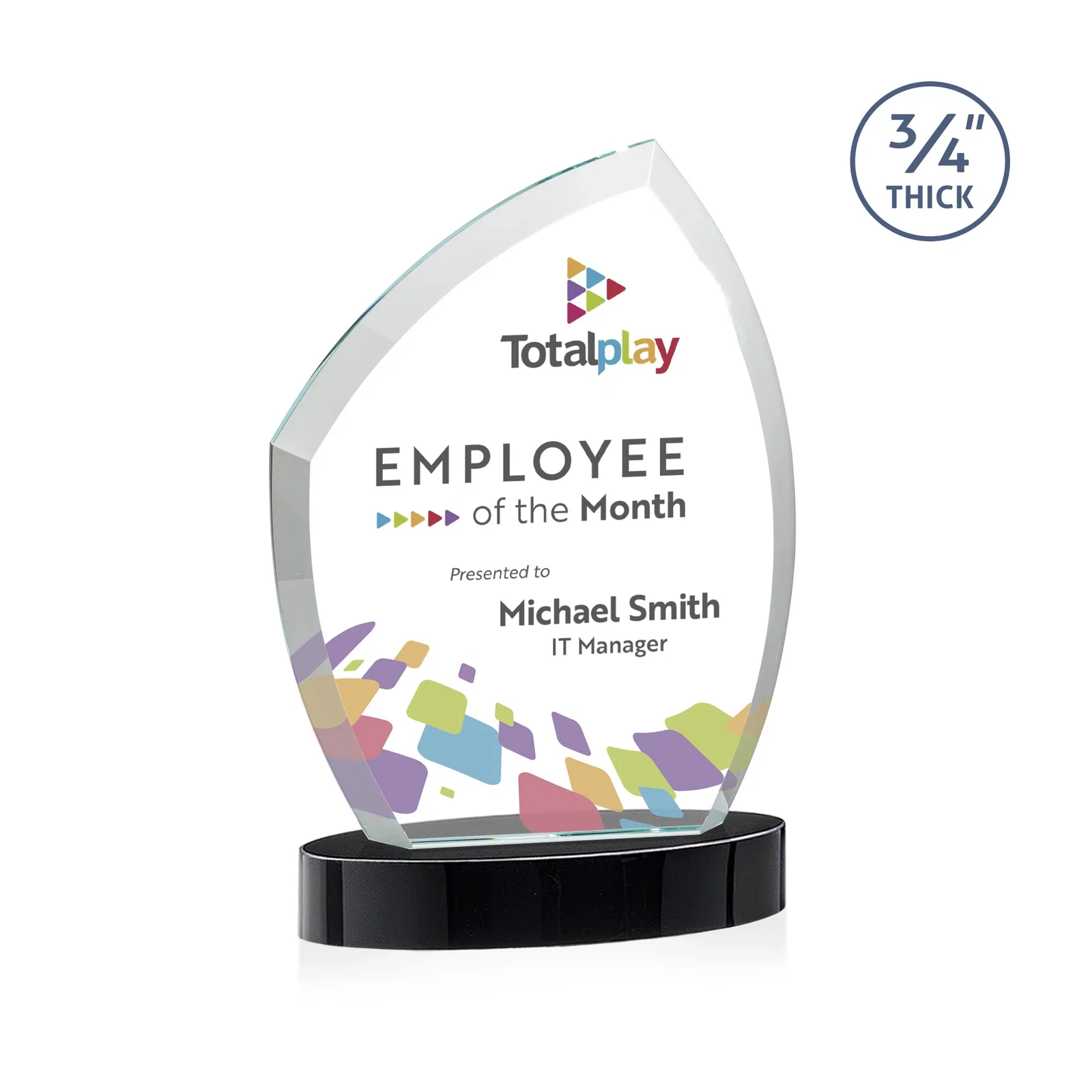 Personalized Starfire Crystal Award with a Thick Curved Beveled Frame, awards for team milestone celebrations