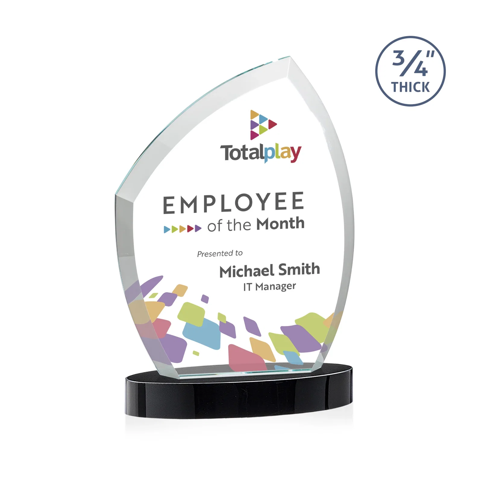 Personalized Starfire Crystal Award with a Thick Curved Beveled Frame, awards for donor appreciation