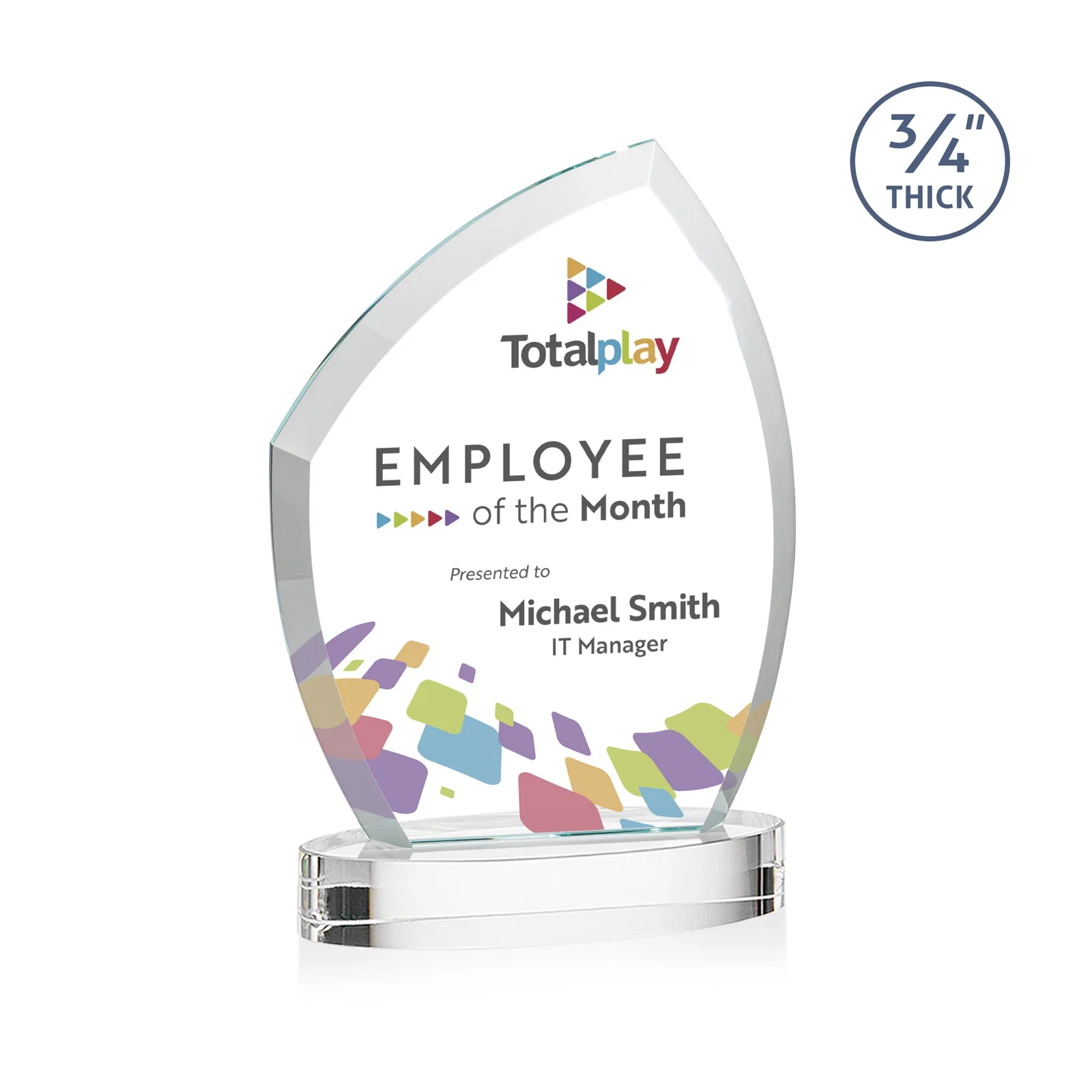 Custom Starfire Crystal Award with a Thick Curved Beveled Frame, awards for corporate award ceremonies