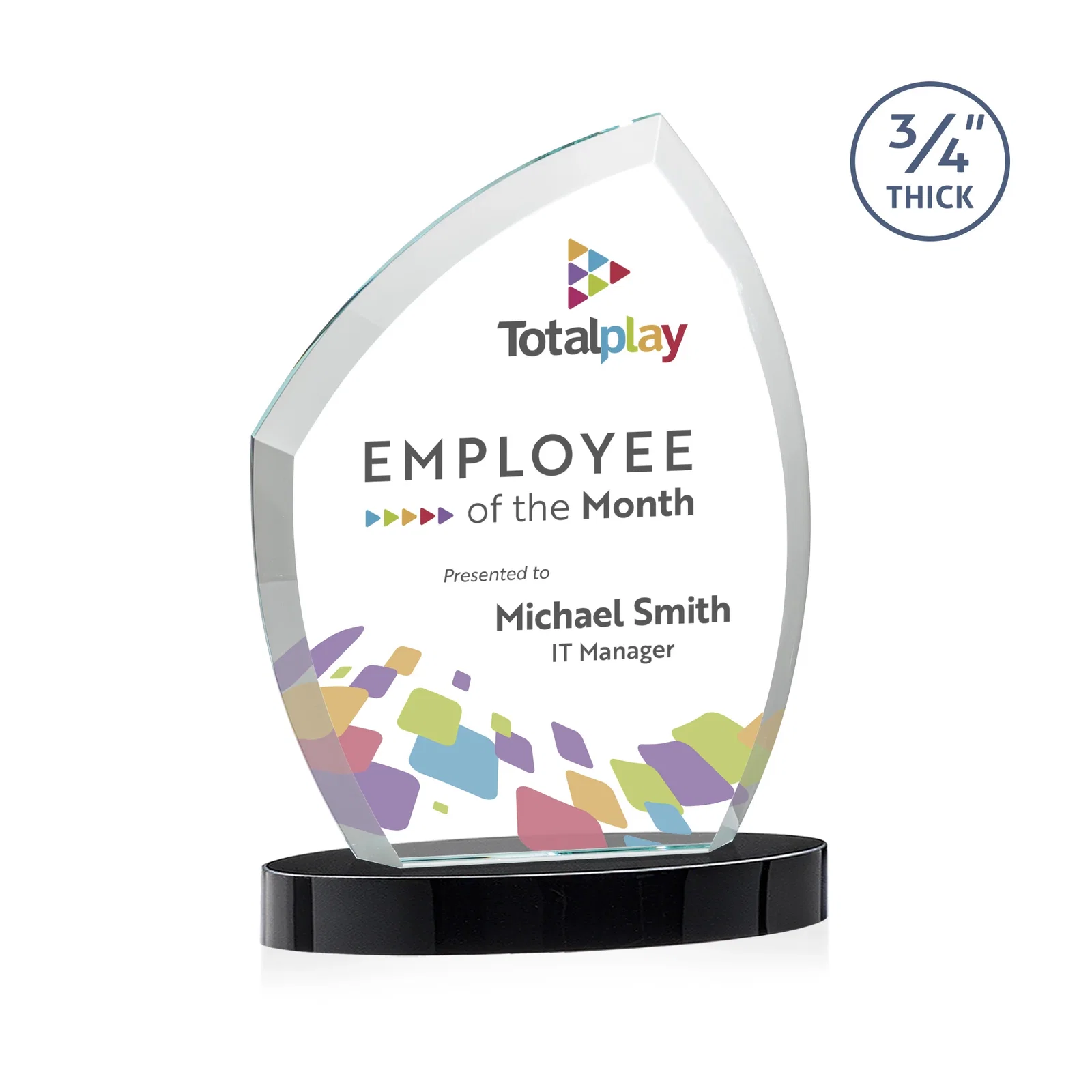 Personalized Starfire Crystal Award with a Thick Curved Beveled Frame, awards for graduation ceremonies