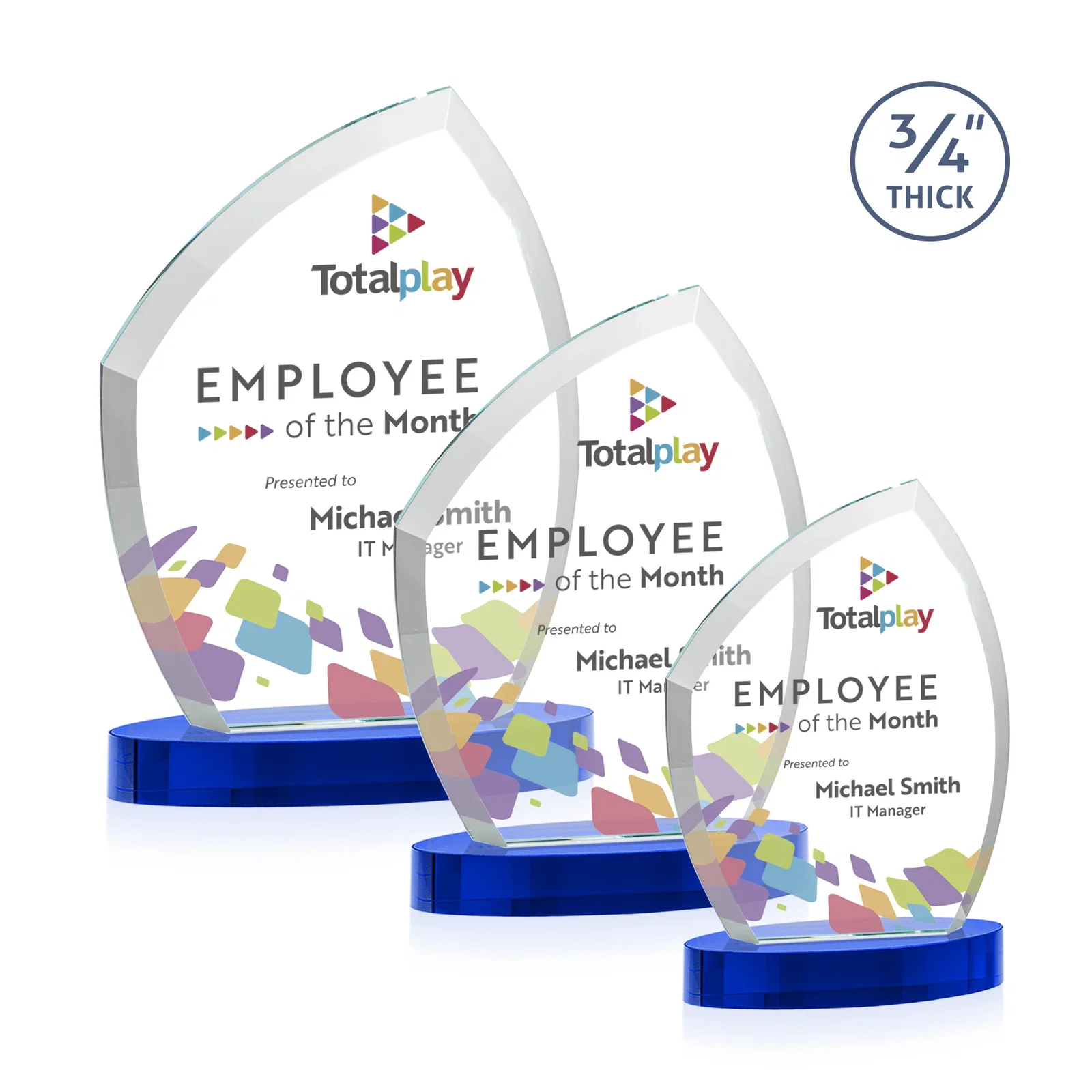 Personalized Starfire Crystal Award with a Thick Curved Beveled Frame, awards for safety achievement programs
