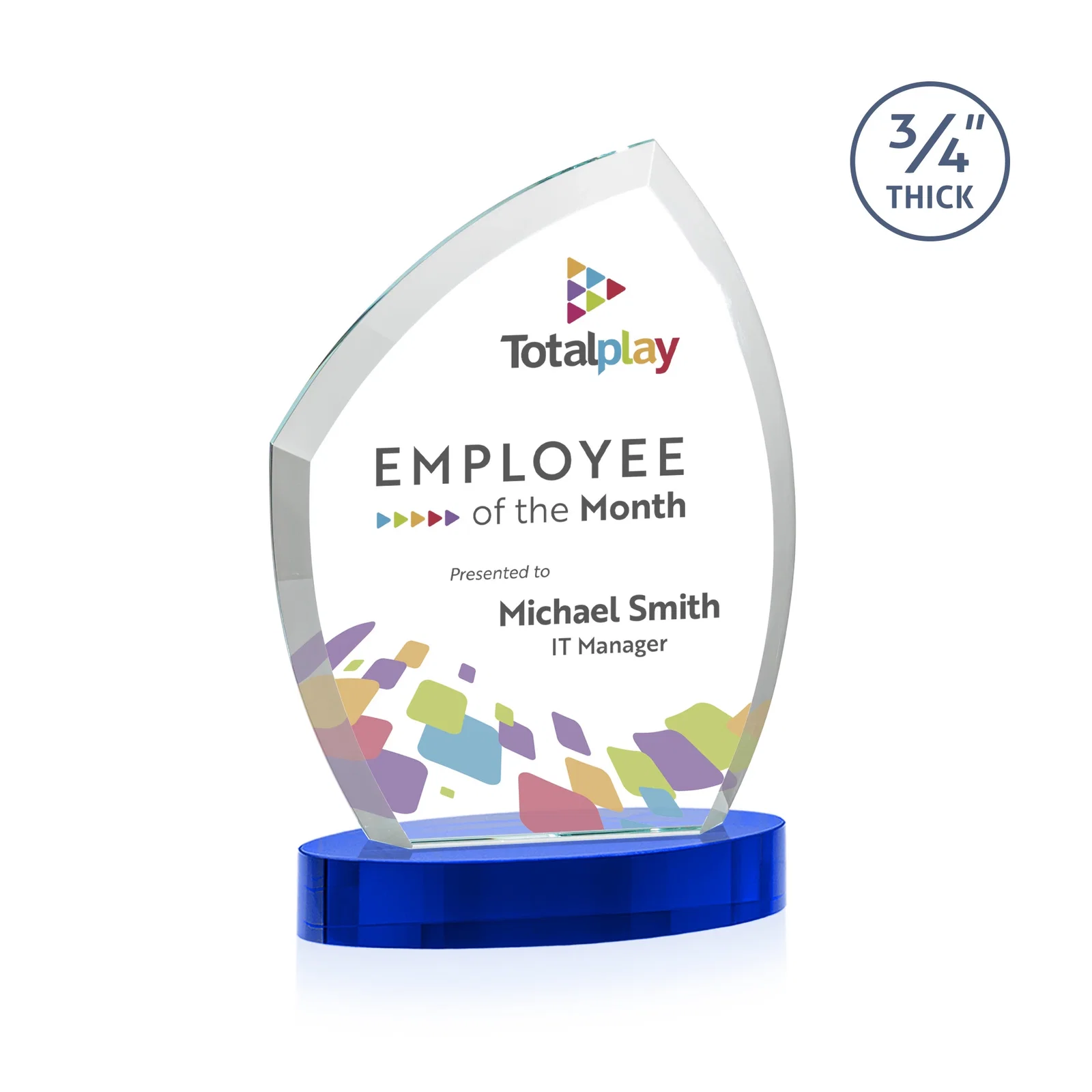 Personalized Starfire Crystal Award with a Thick Curved Beveled Frame, awards for volunteer appreciation