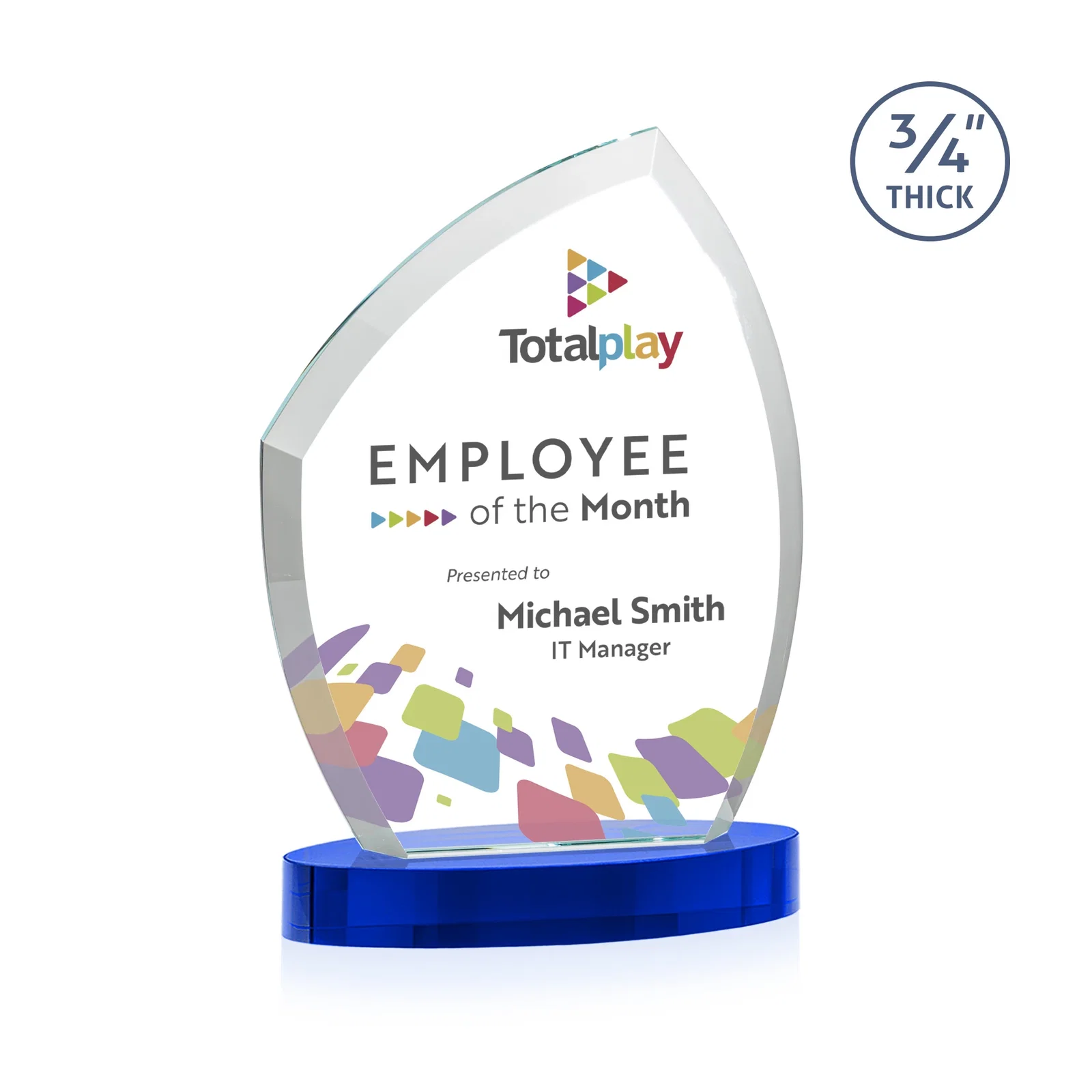 Personalized Starfire Crystal Award with a Thick Curved Beveled Frame, awards for dealer and partner awards